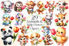 Cute Animals And Tulip Flower Clipart Bundle 2