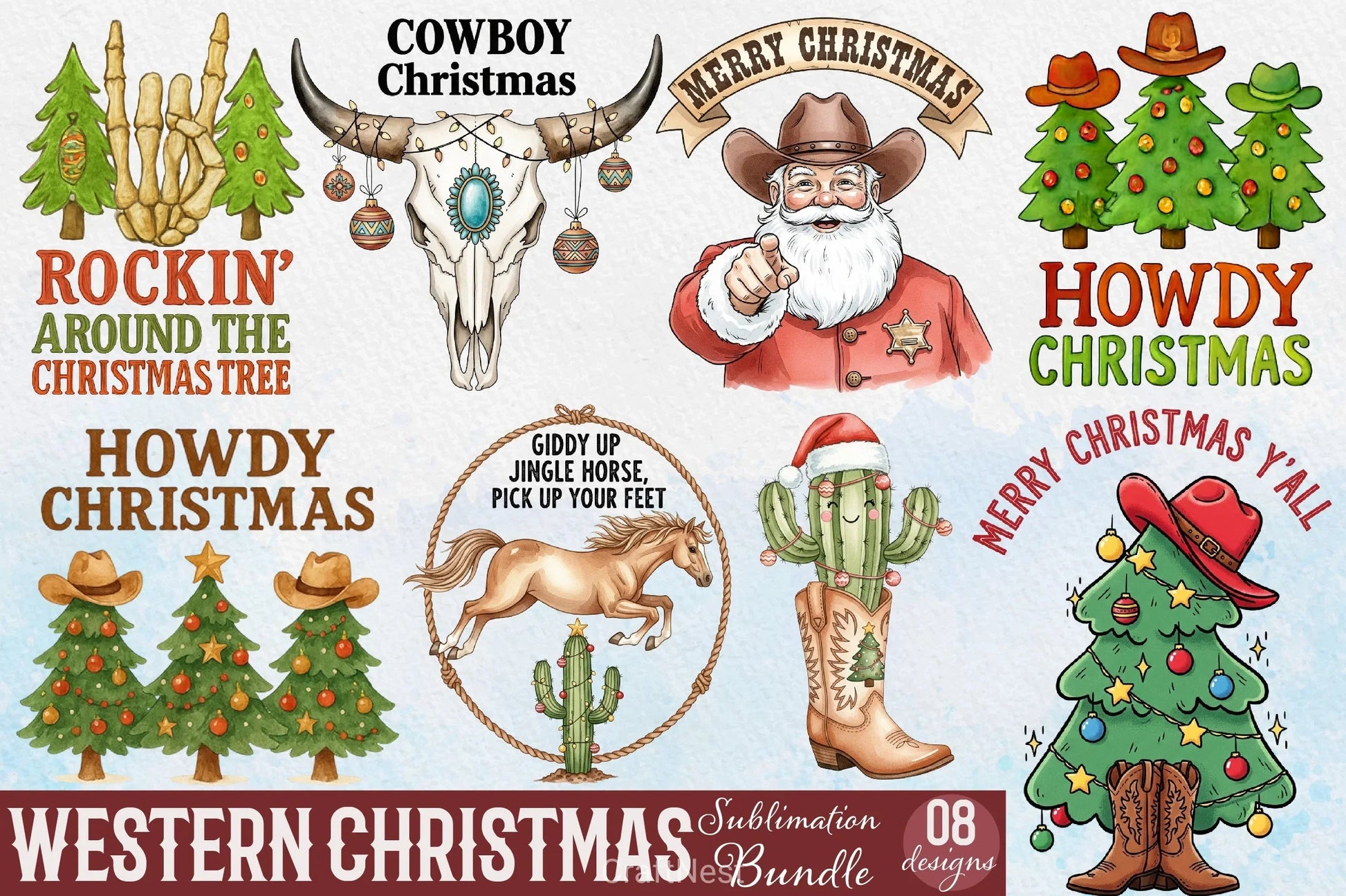 Western Christmas Clipart Bundle 6 - CraftNest - Digital Crafting and Art