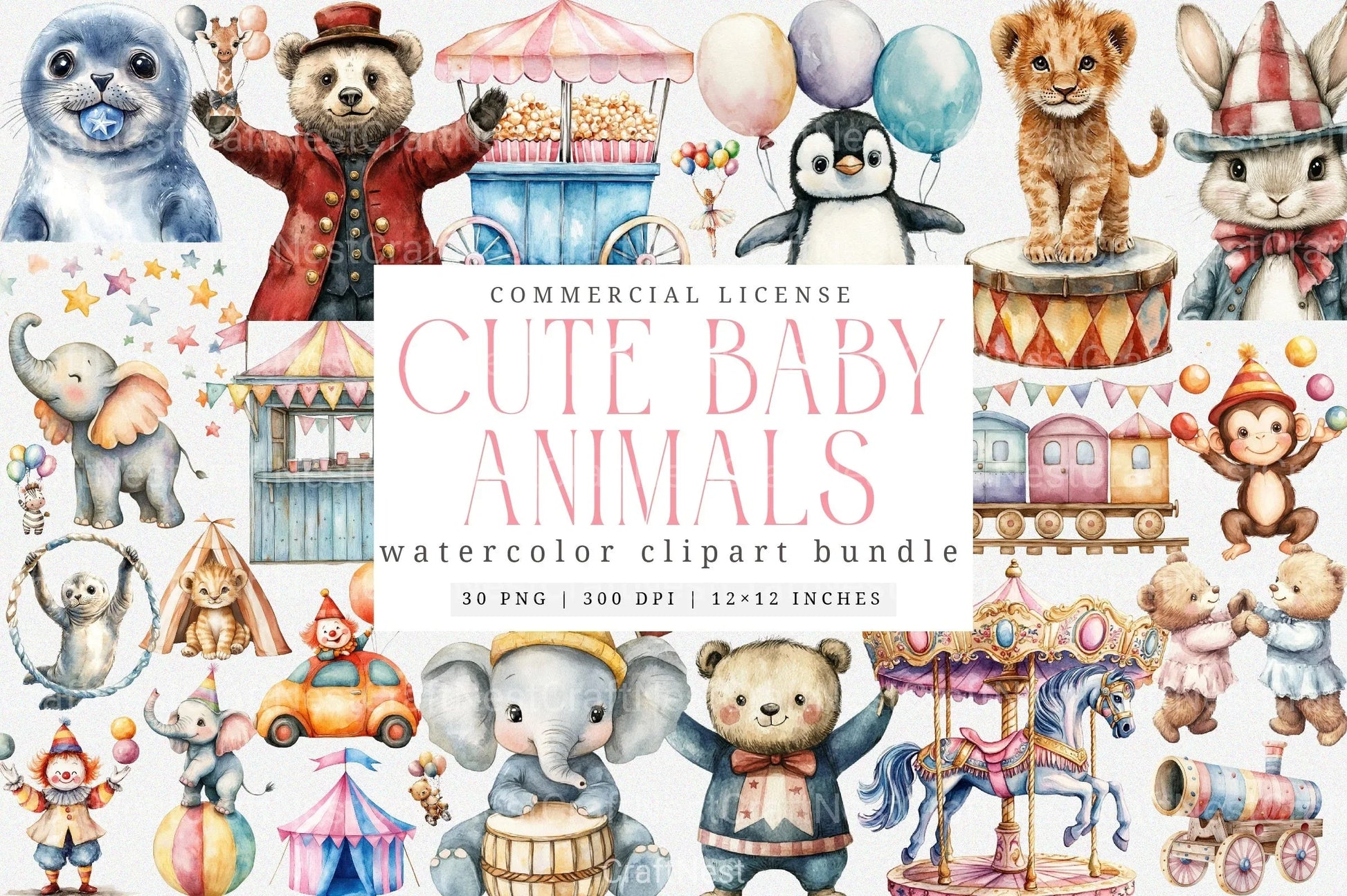 Cute Baby Circus Animals Clipart Bundle - CraftNest - Digital Crafting and Art