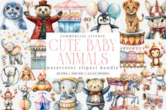 Cute Baby Circus Animals Clipart Bundle - CraftNest - Digital Crafting and Art