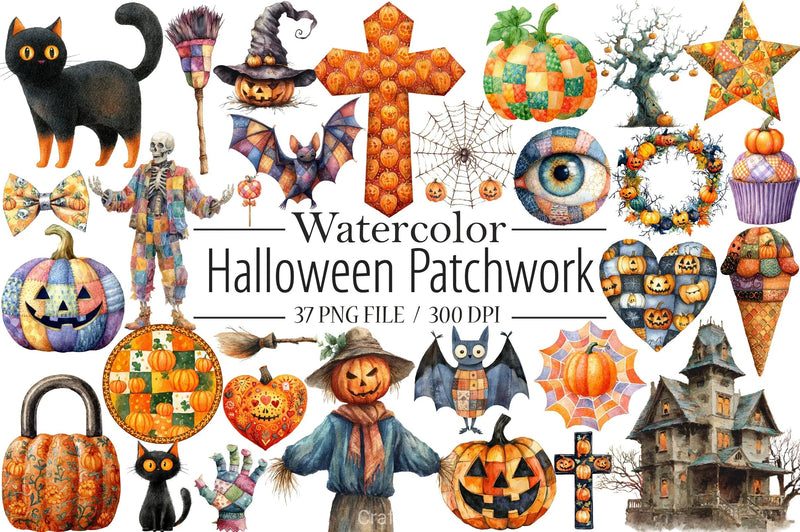 Halloween Patchwork Clipart Bundle - CraftNest - Digital Crafting and Art