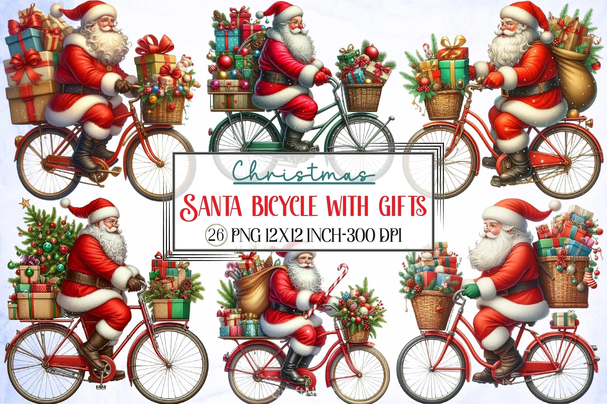 Santa Bicycle Gifts Clipart Bundle - CraftNest - Digital Crafting and Art