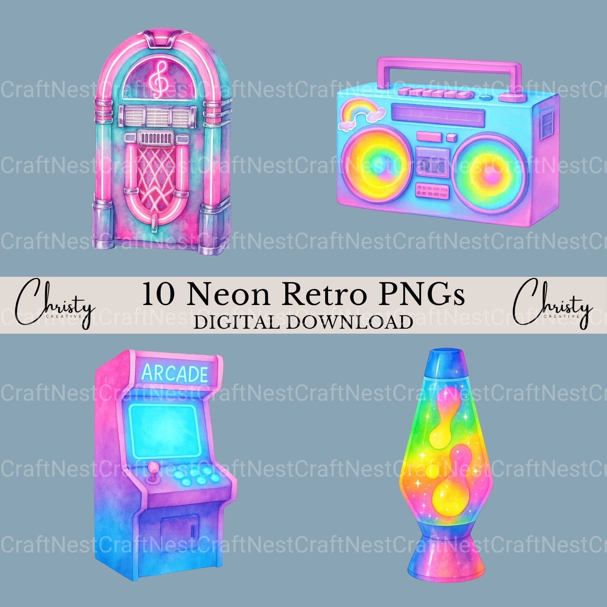 Neon Retro 1 Clipart Bundle