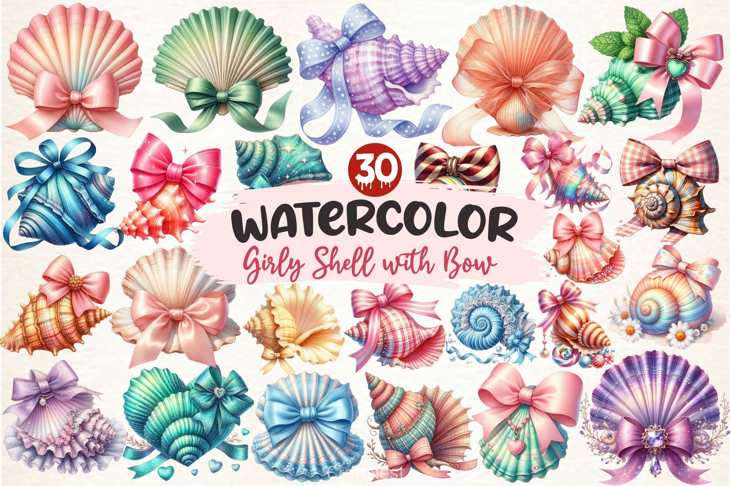 Girly Shell With Bow Clipart Bundle