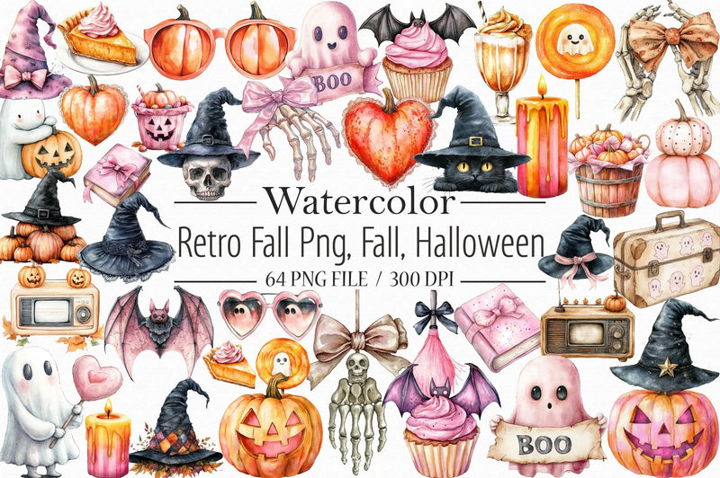 Retro Fall Halloween Clipart Bundle 2 - CraftNest - Digital Crafting and Art