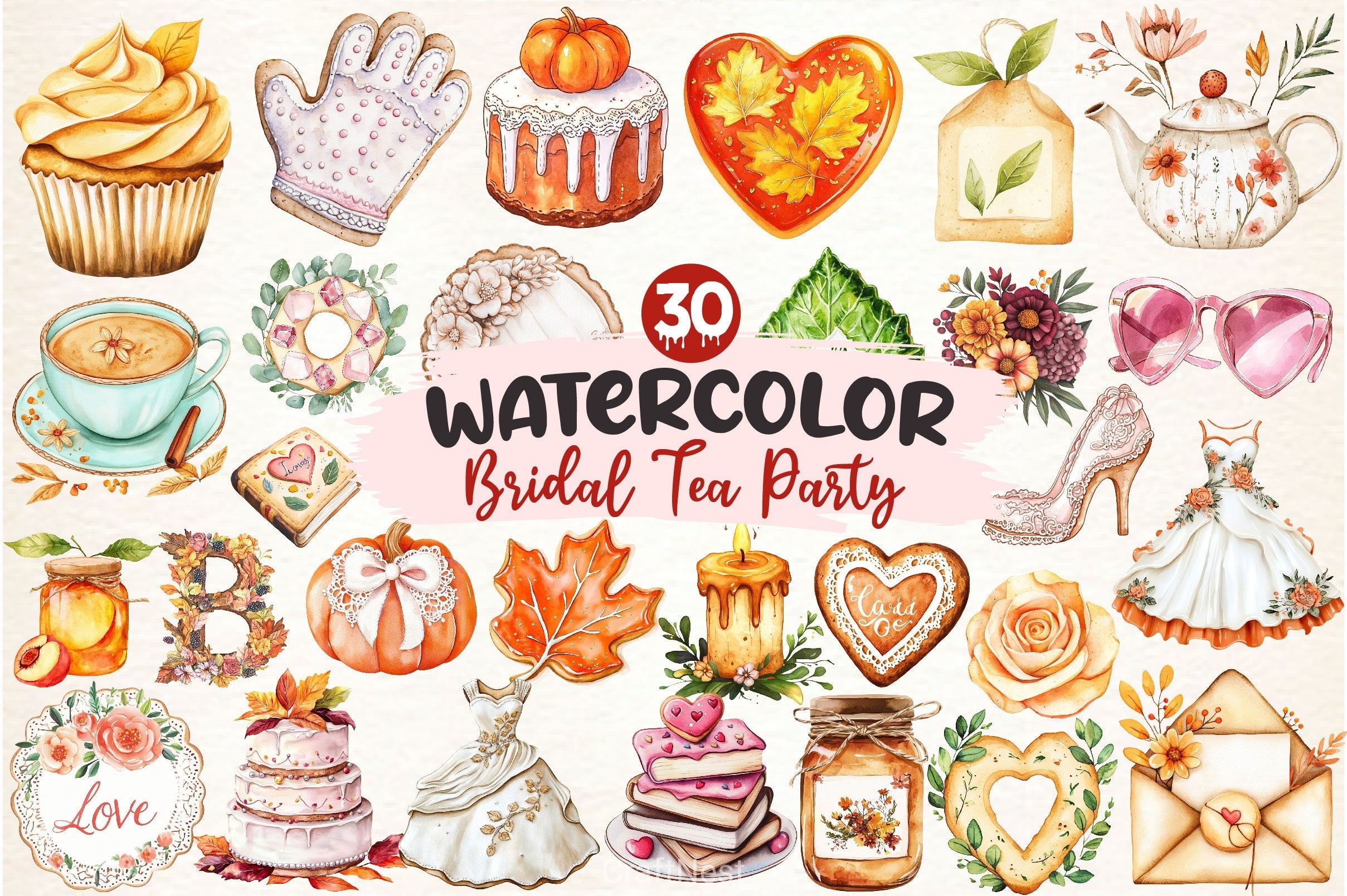 Autumn Bridal Tea Party Clipart Bundle