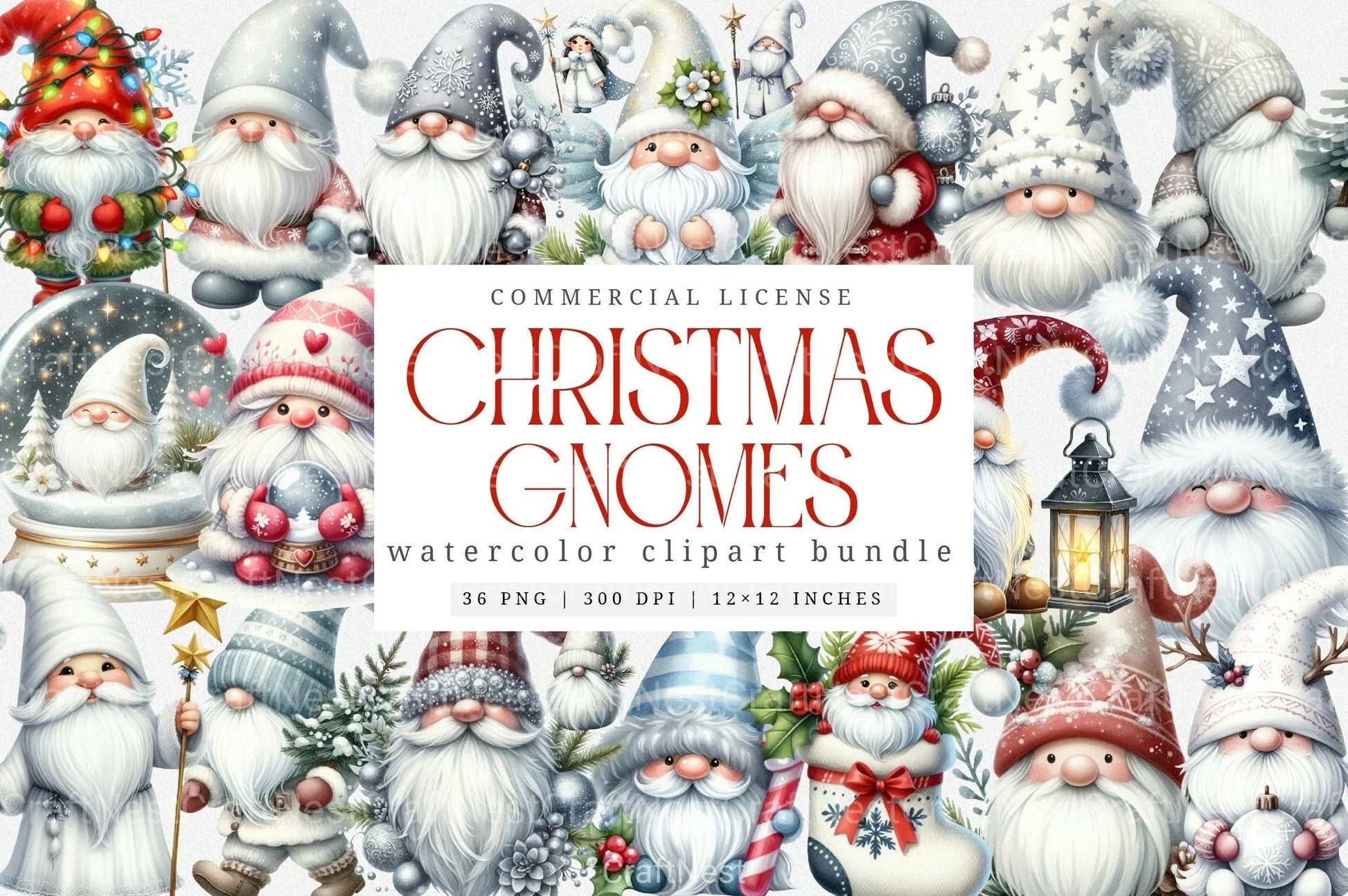 White Christmas Gnomes Clipart Bundle for Winter Holidays - CraftNest - Digital Crafting and Art