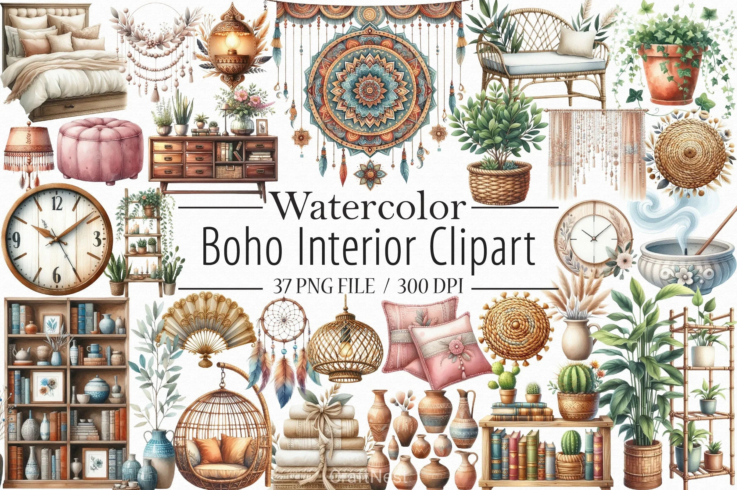 Boho Interior Clipart Bundle - CraftNest - Digital Crafting and Art