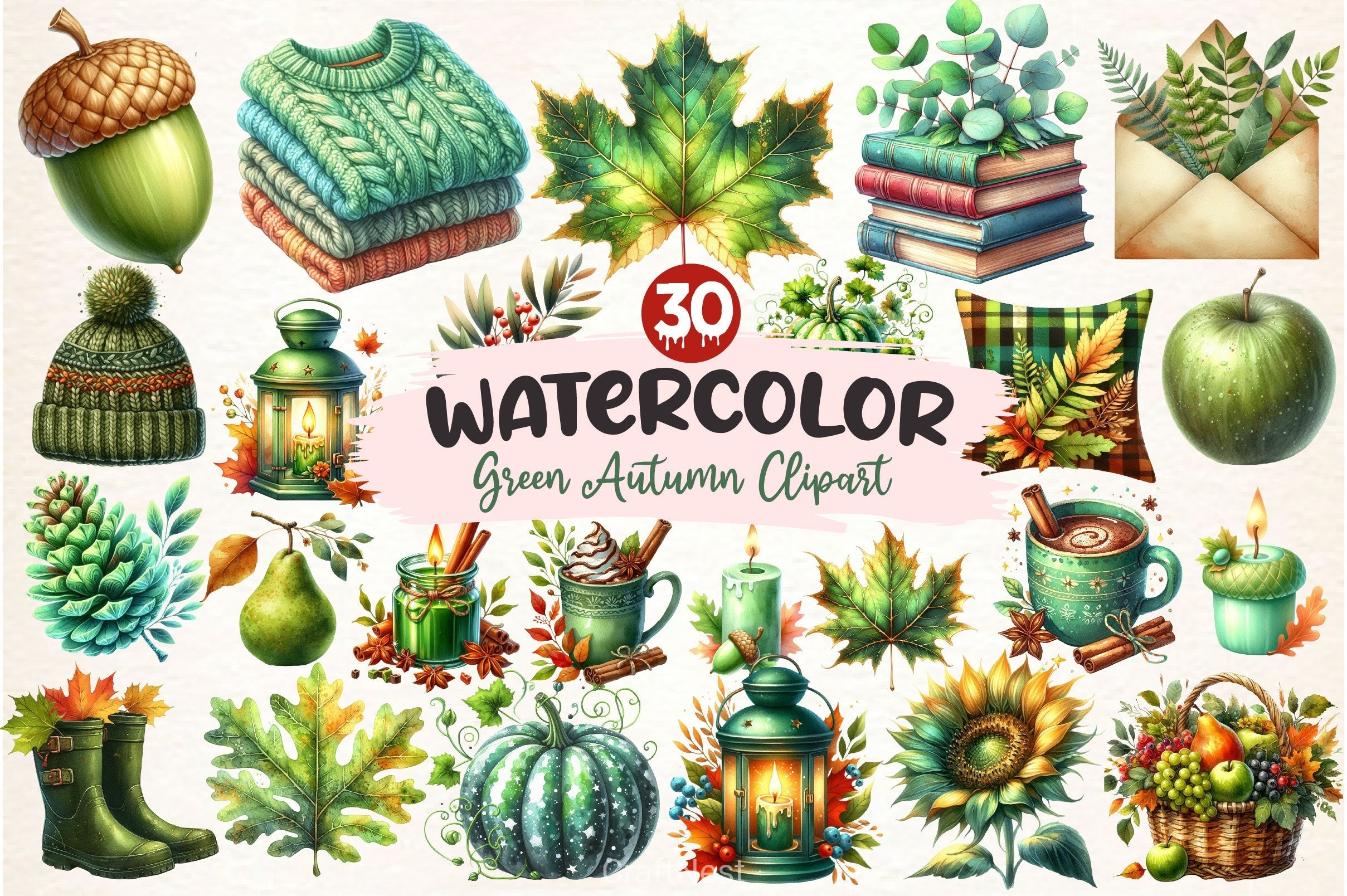 Green Autumn Clipart Bundle