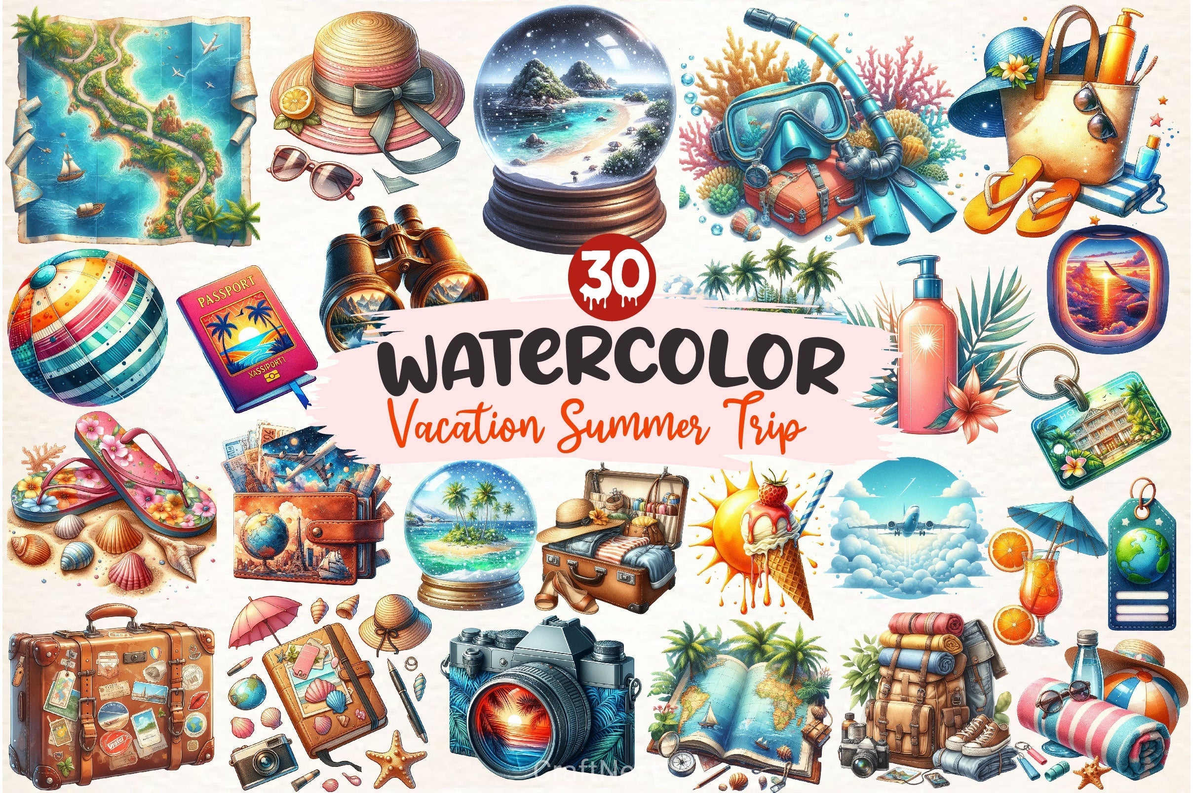 Vacation Summer Trip Clipart Bundle