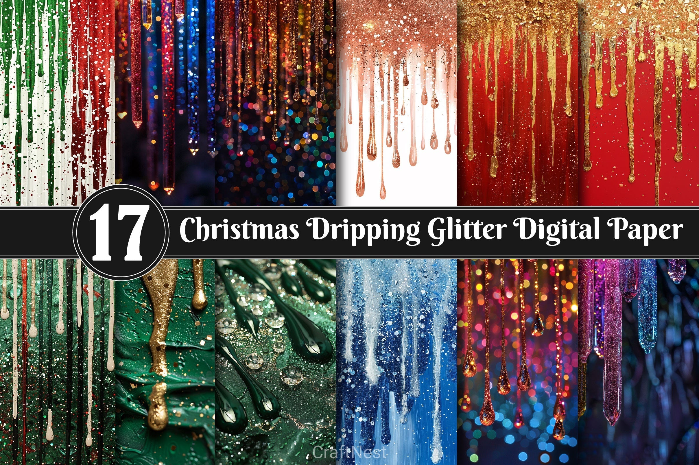 Christmas Dripping Glitter Digital Paper 3