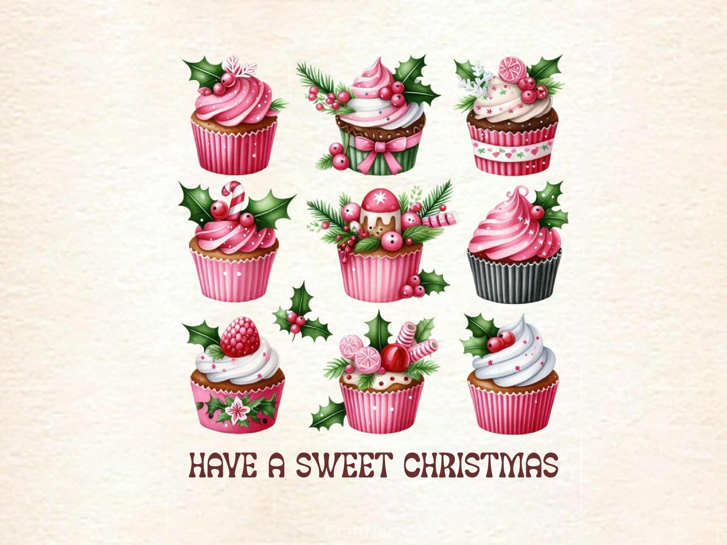 Have A Sweet Christmas Christmas Cupcake Clipart Bundle 2