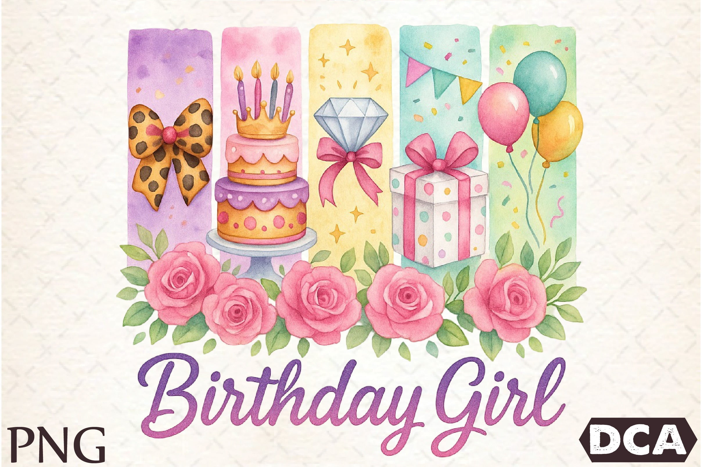 Brushstroke Birthday Girl Clipart Bundle