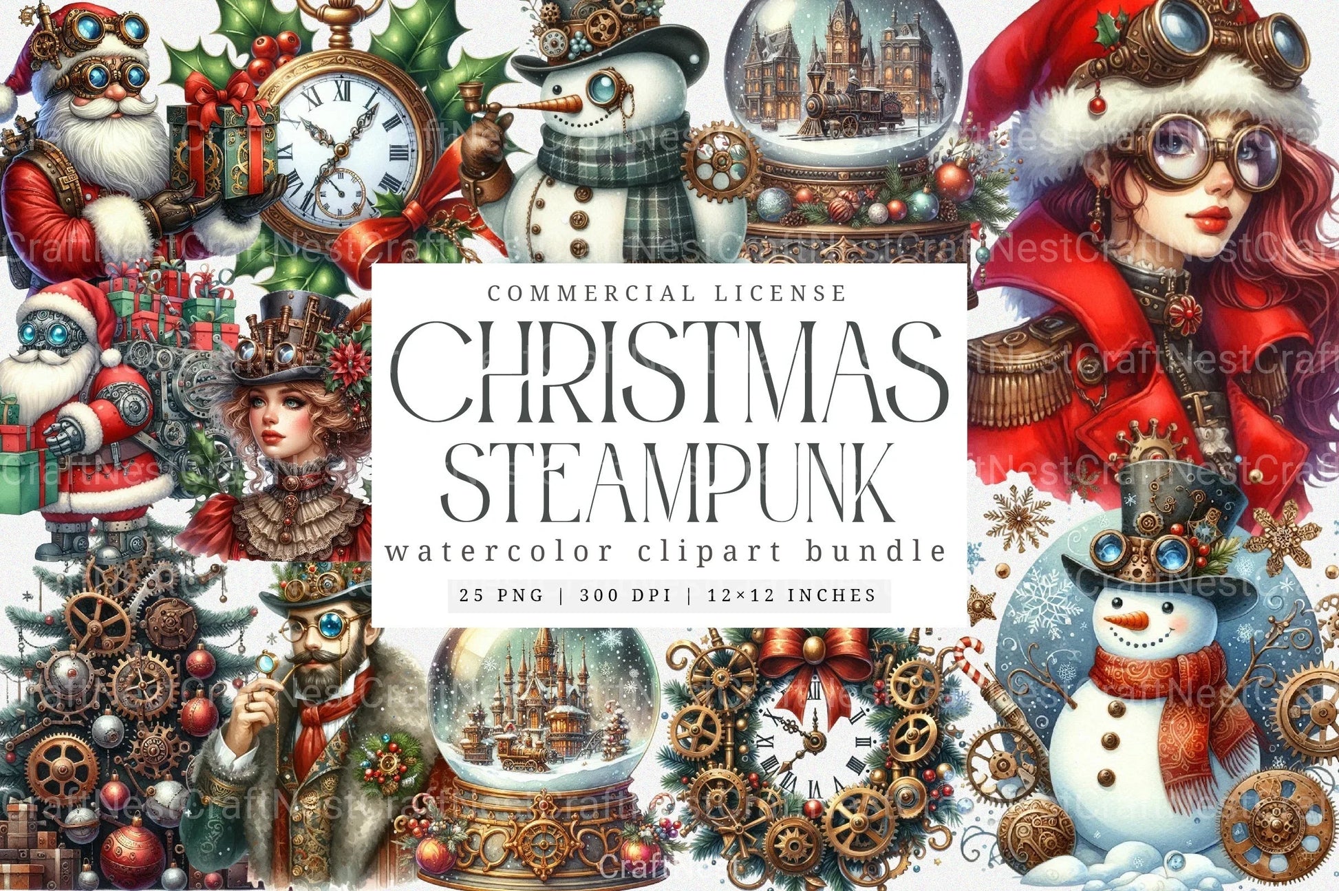 Steampunk Christmas Snowman Clipart Bundle 56 - CraftNest - Digital Crafting and Art