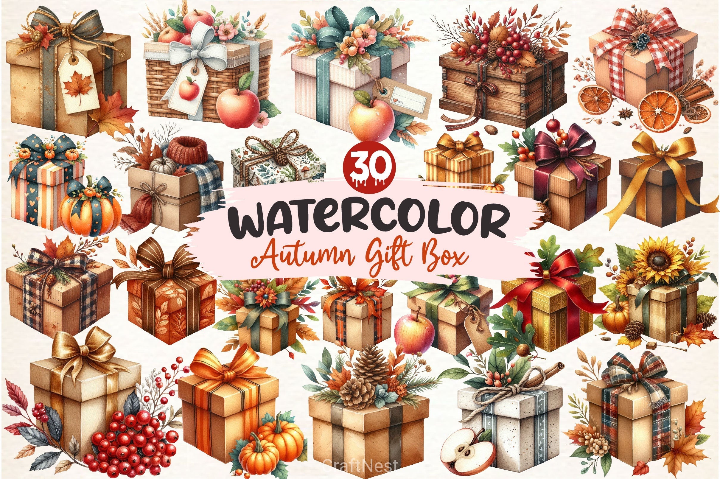 Autumn Gift Box Clipart Bundle