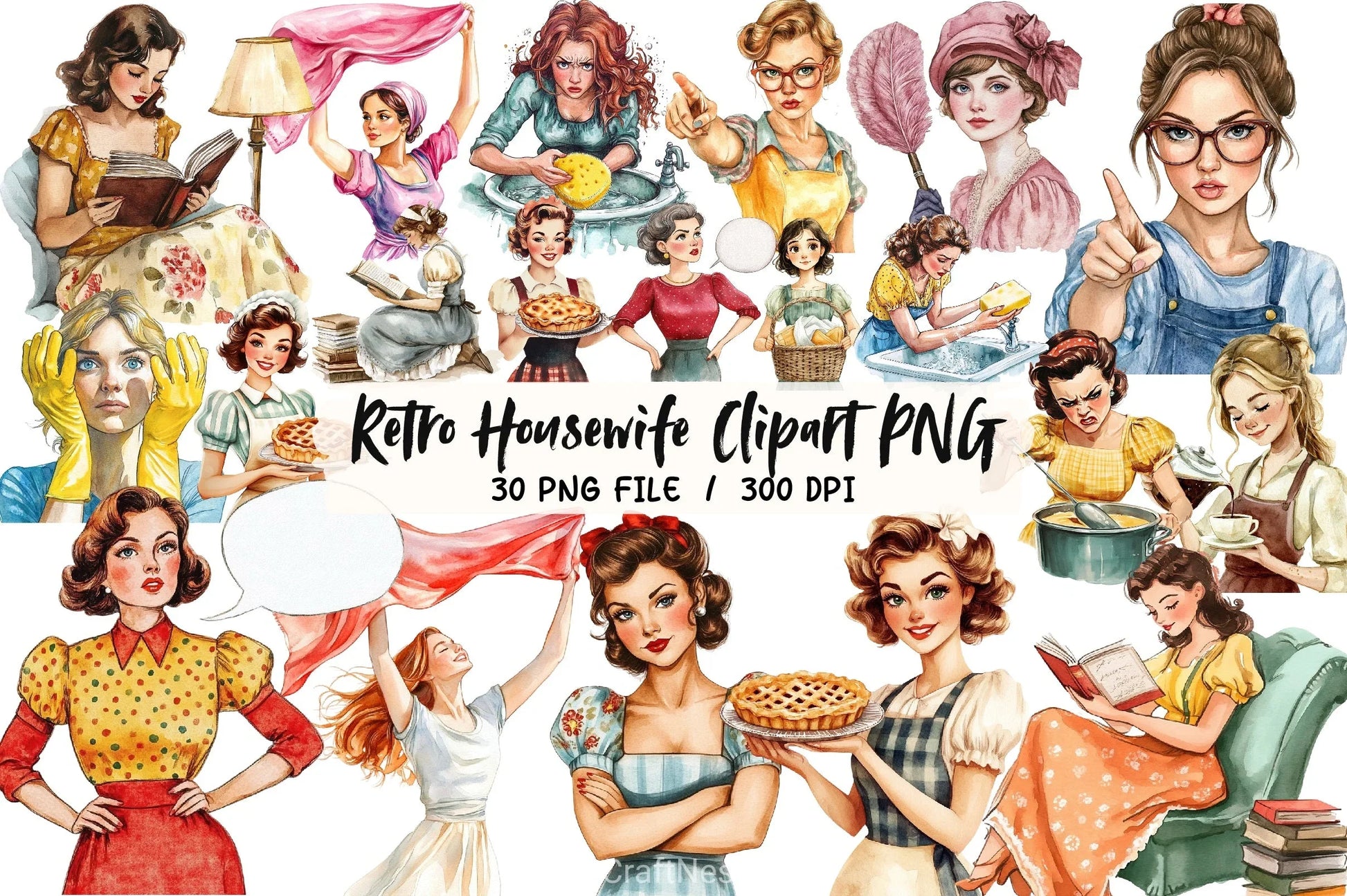 Retro Housewife Clipart Bundle - CraftNest - Digital Crafting and Art
