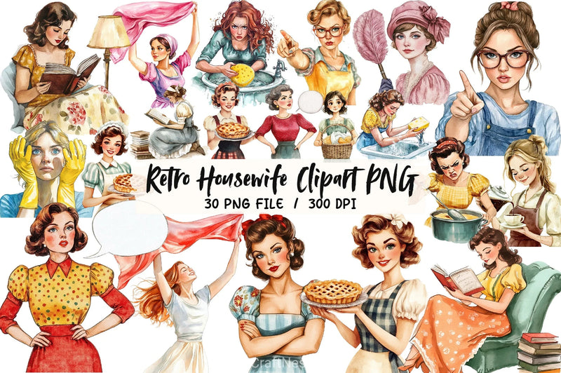 Retro Housewife Clipart Bundle - CraftNest - Digital Crafting and Art