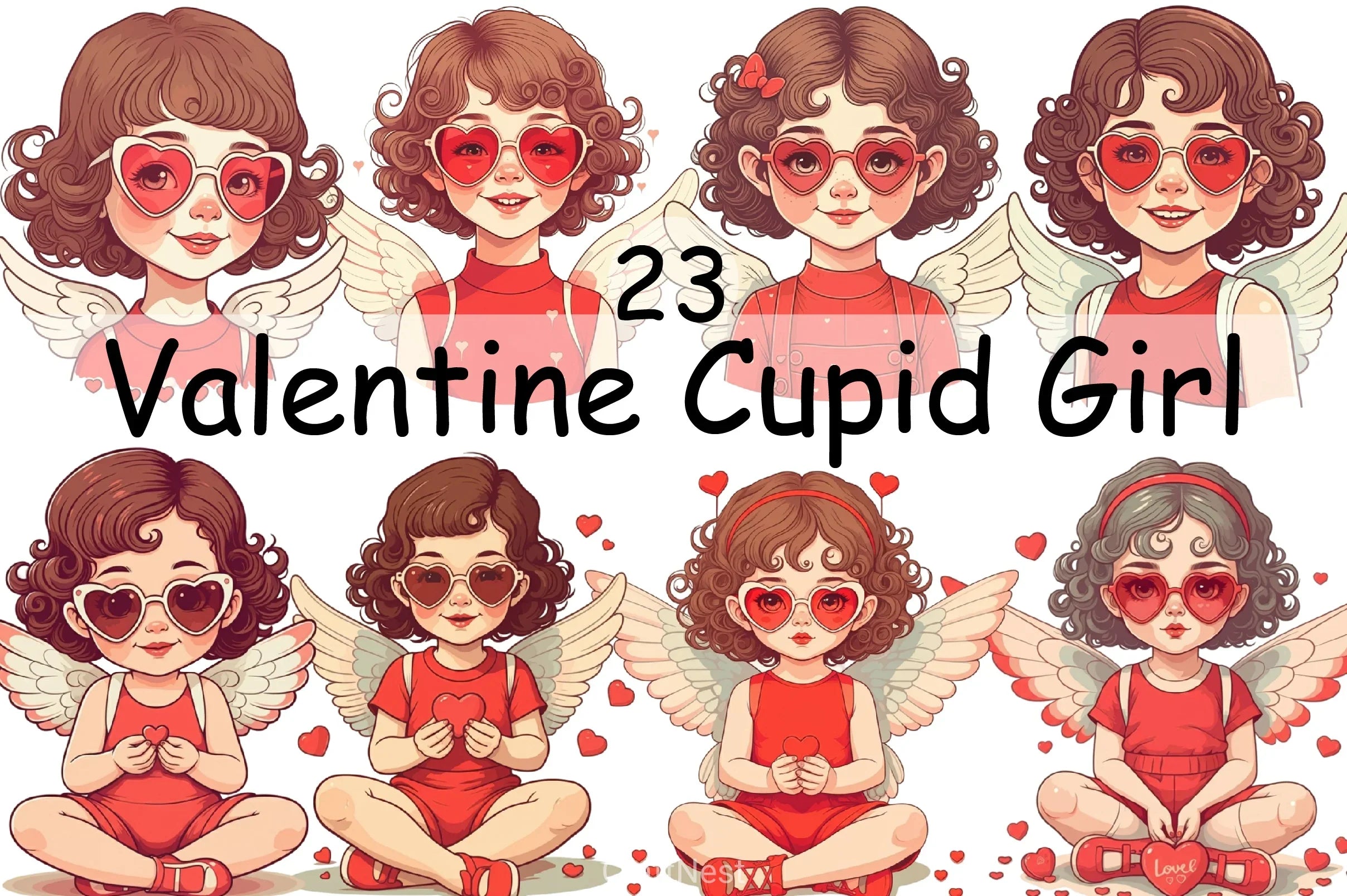 Valentine Cupid Girl Clipart Bundle
