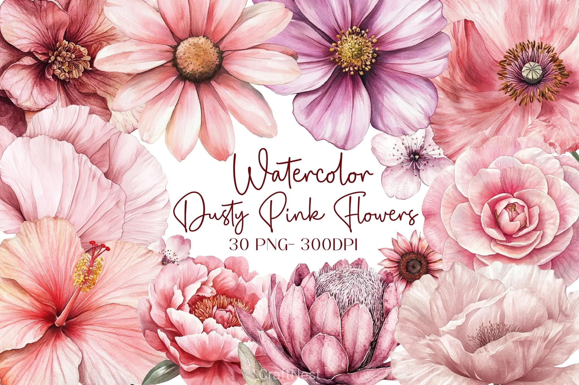 Dusty Pink Flowers Clipart Bundle - CraftNest - Digital Crafting and Art