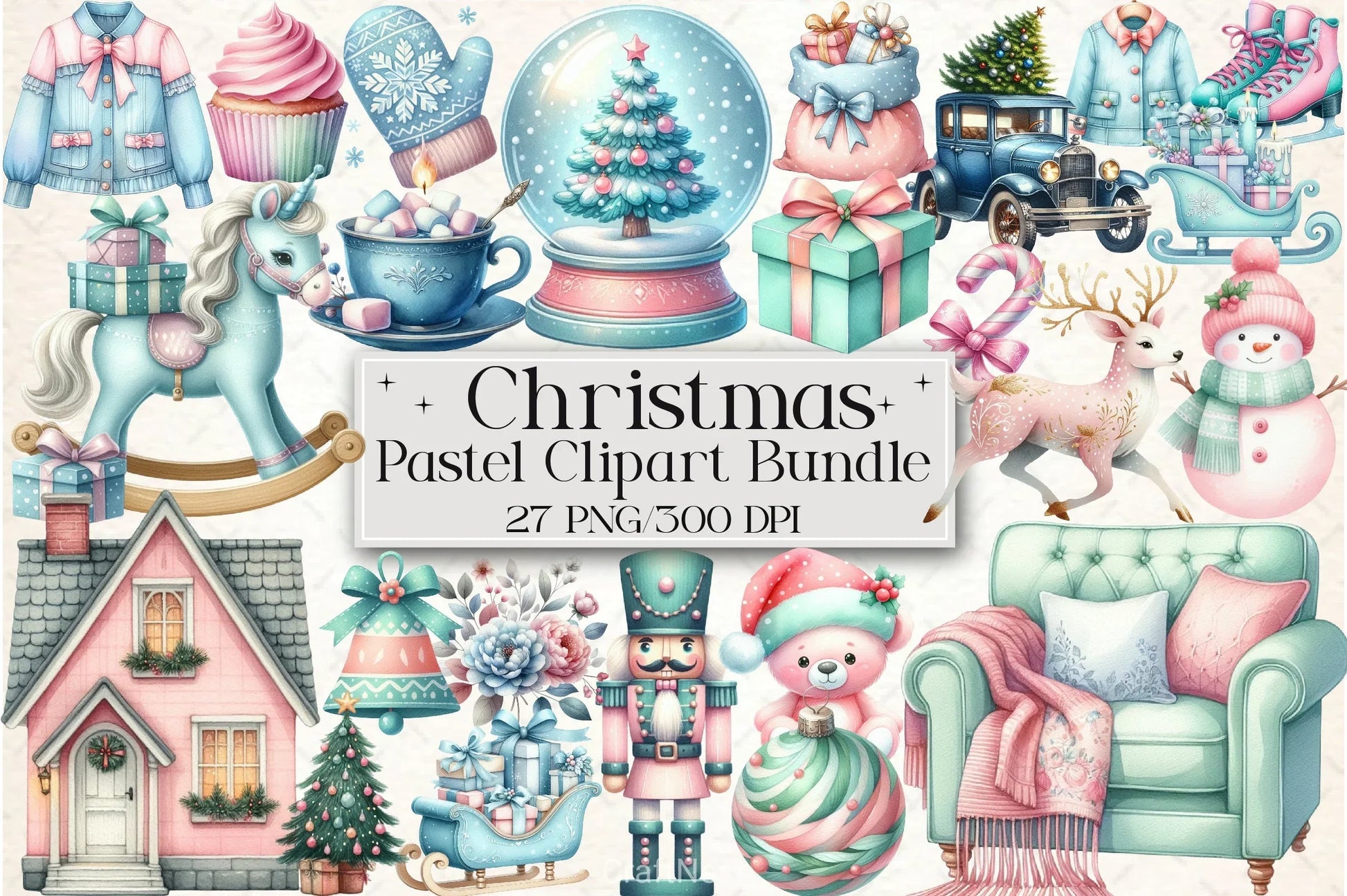 Pastel Christmas Clipart Bundle - CraftNest - Digital Crafting and Art