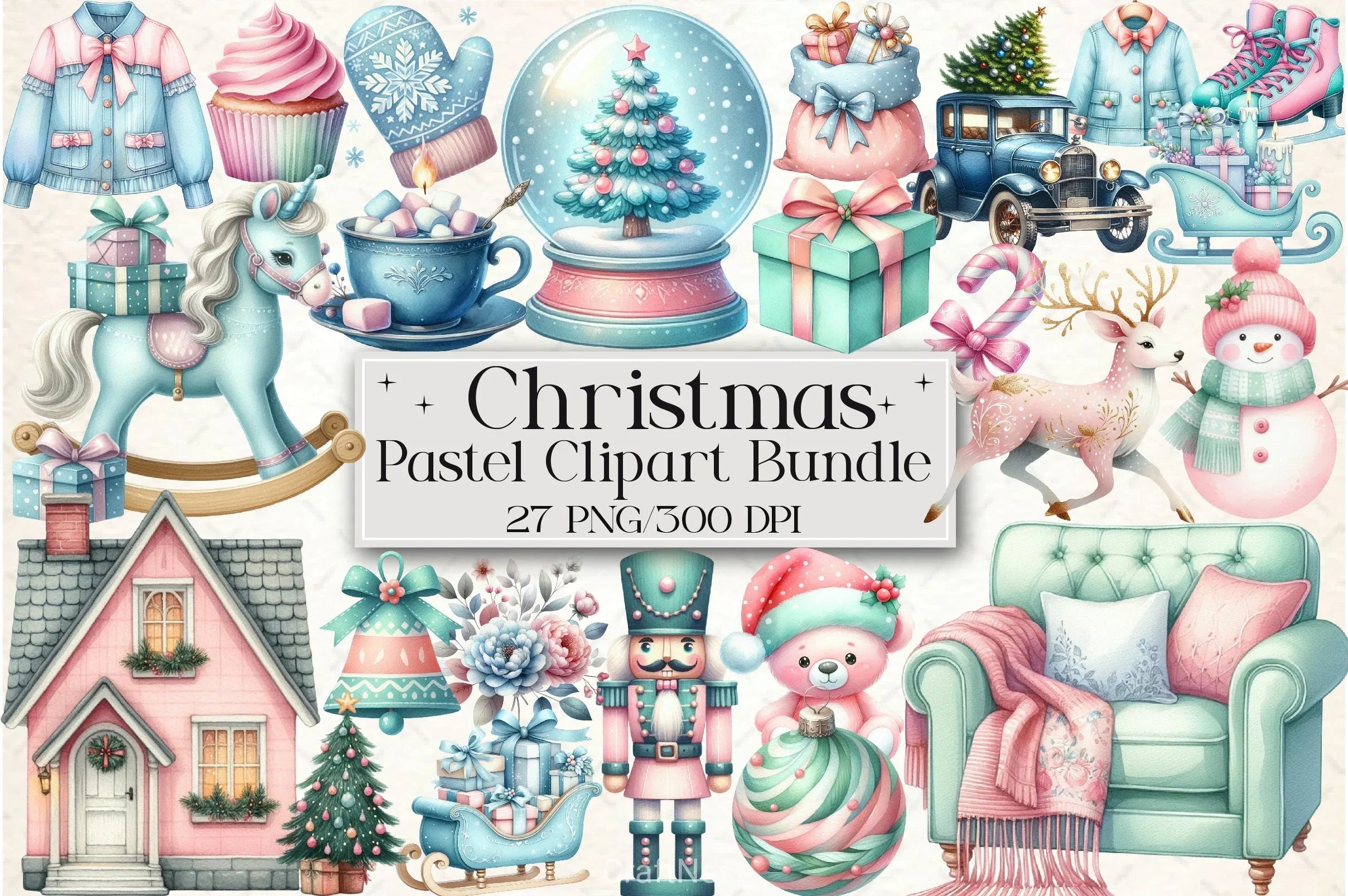 Pastel Christmas Clipart Bundle - CraftNest - Digital Crafting and Art