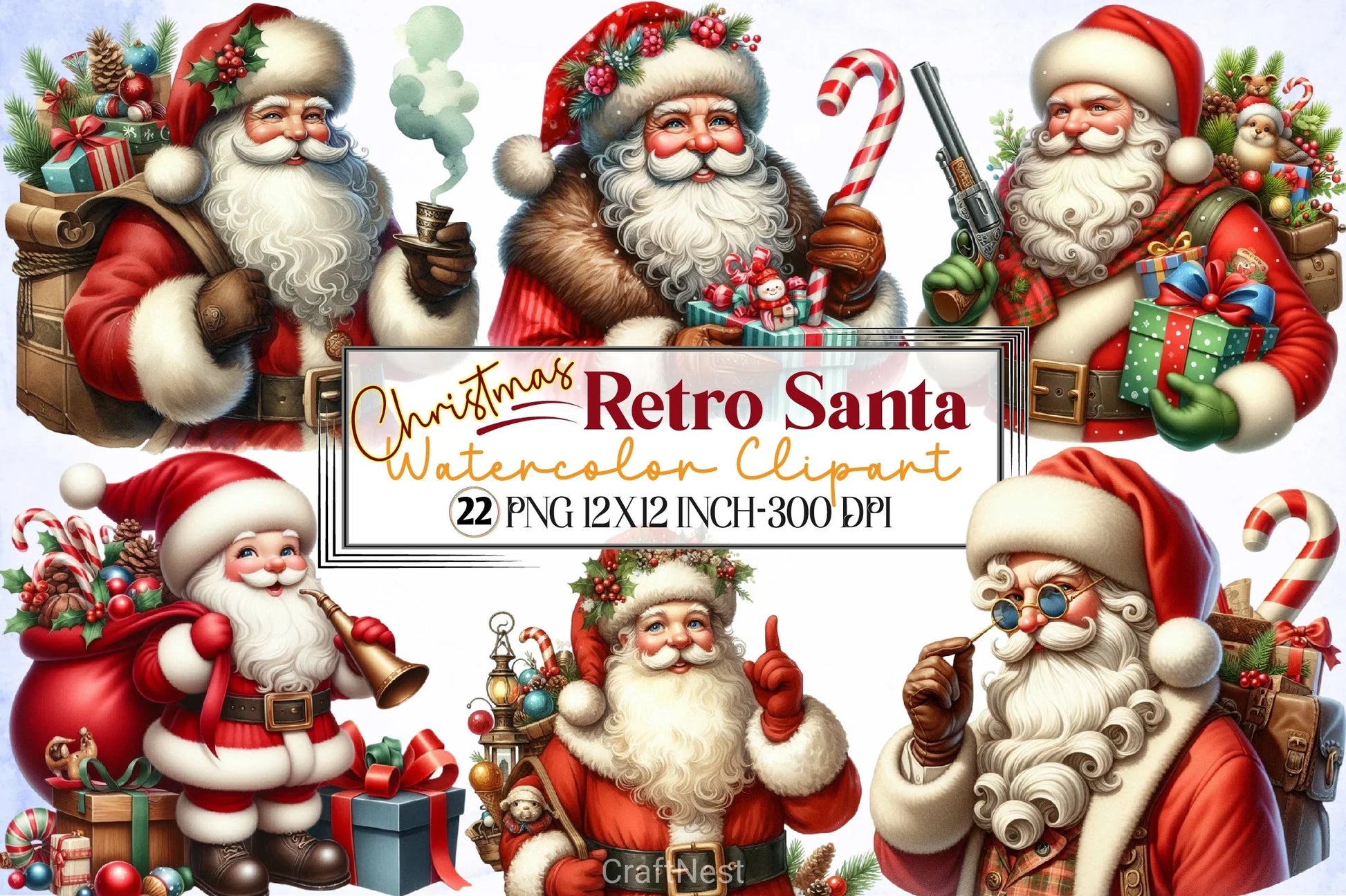 Retro Christmas Santa Clipart Bundle - CraftNest - Digital Crafting and Art