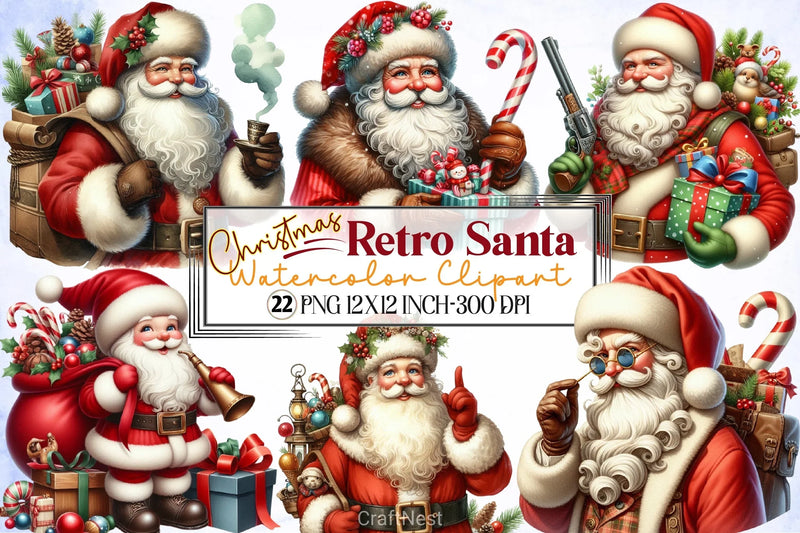 Retro Christmas Santa Clipart Bundle - CraftNest - Digital Crafting and Art