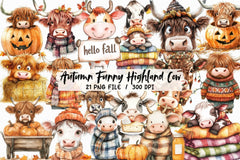Autumn Highland Cow Clipart Bundle - CraftNest - Digital Crafting and Art