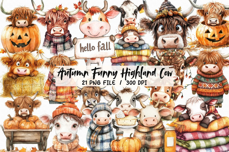 Autumn Highland Cow Clipart Bundle - CraftNest - Digital Crafting and Art
