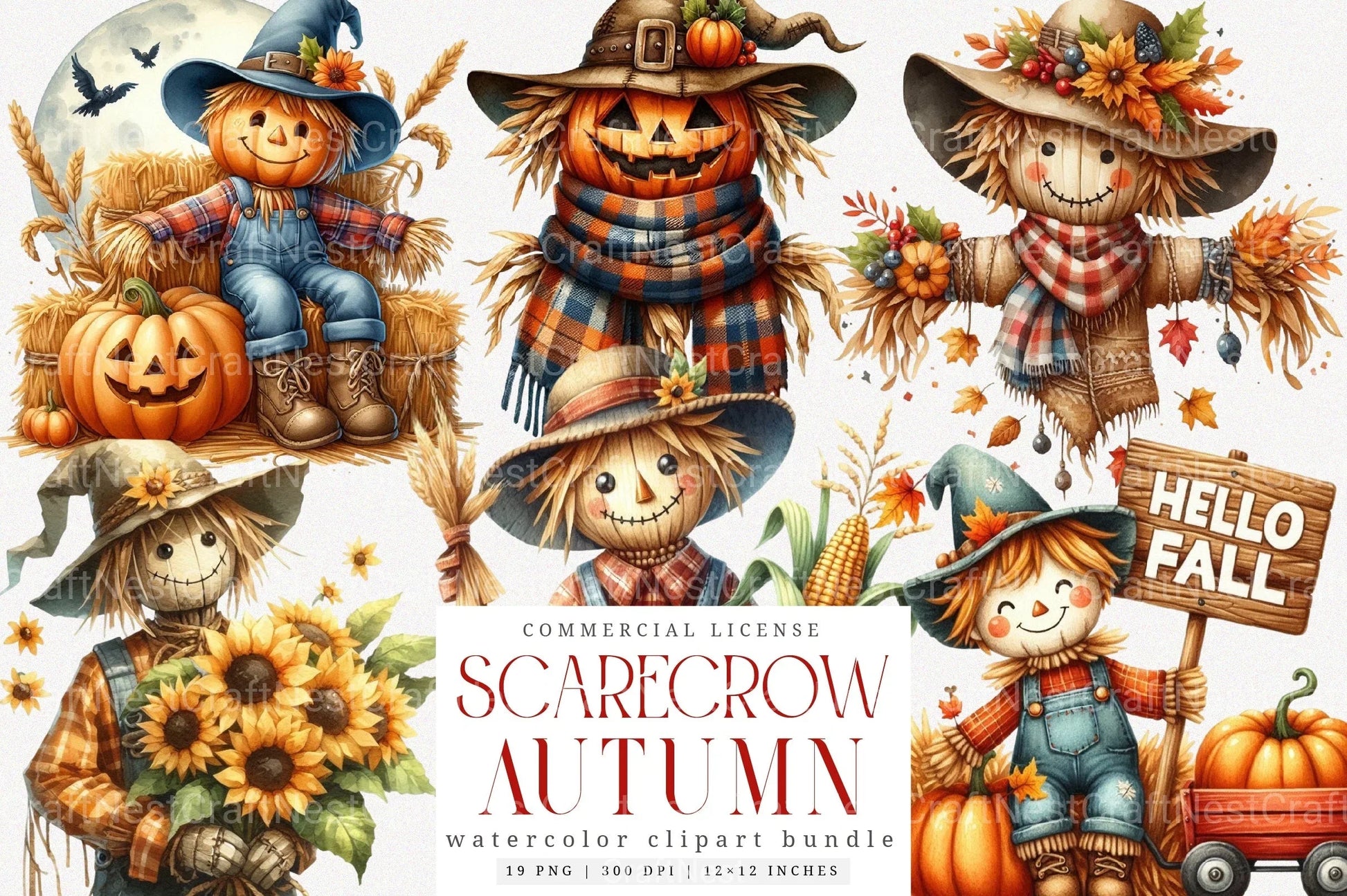 Scarecrow Autumn Fall Halloween Clipart Bundle - CraftNest - Digital Crafting and Art