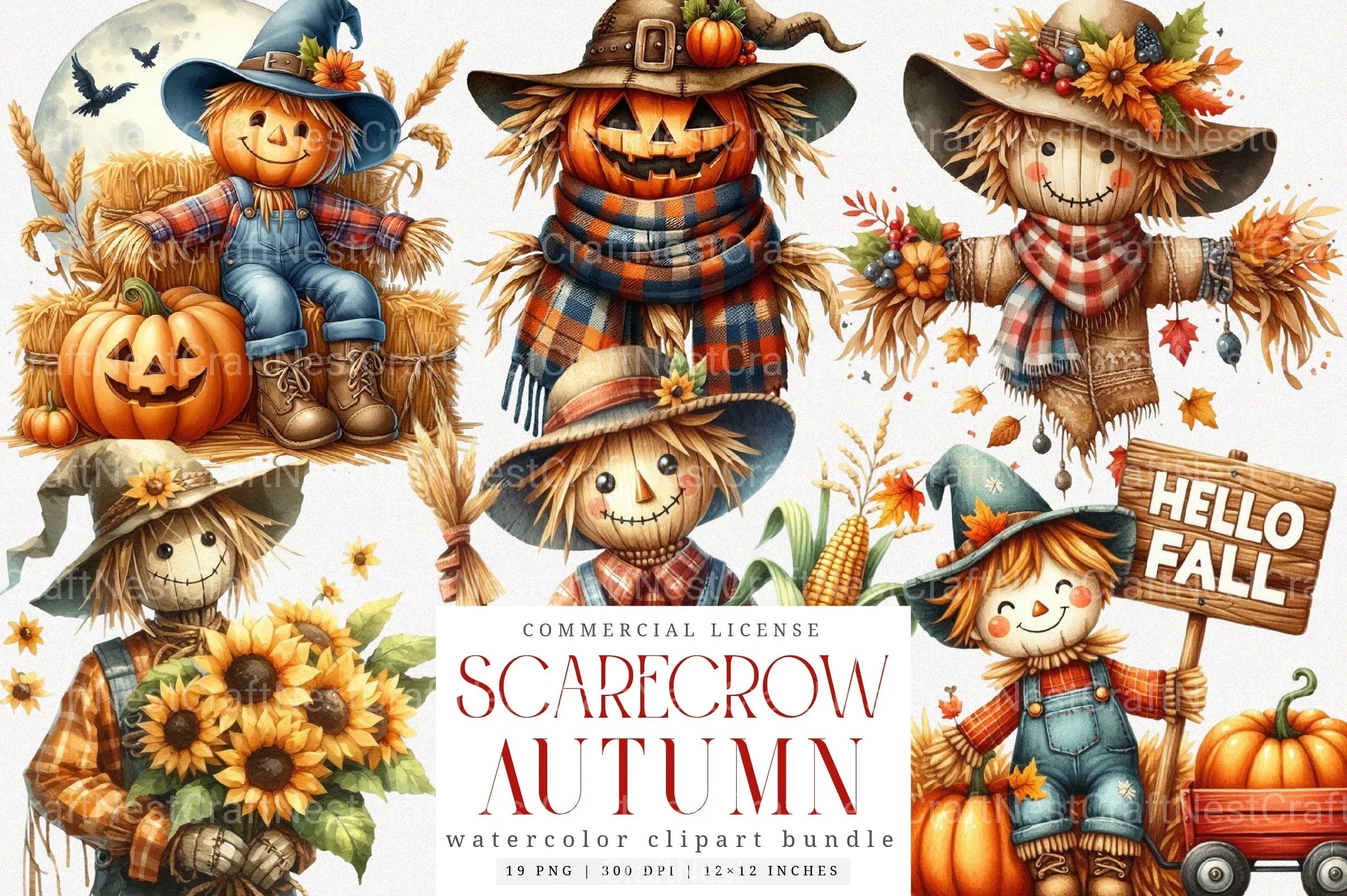 Scarecrow Autumn Fall Halloween Clipart Bundle - CraftNest - Digital Crafting and Art