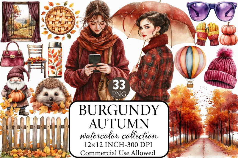 Burgundy Autumn Clipart Bundle 5 - CraftNest - Digital Crafting and Art