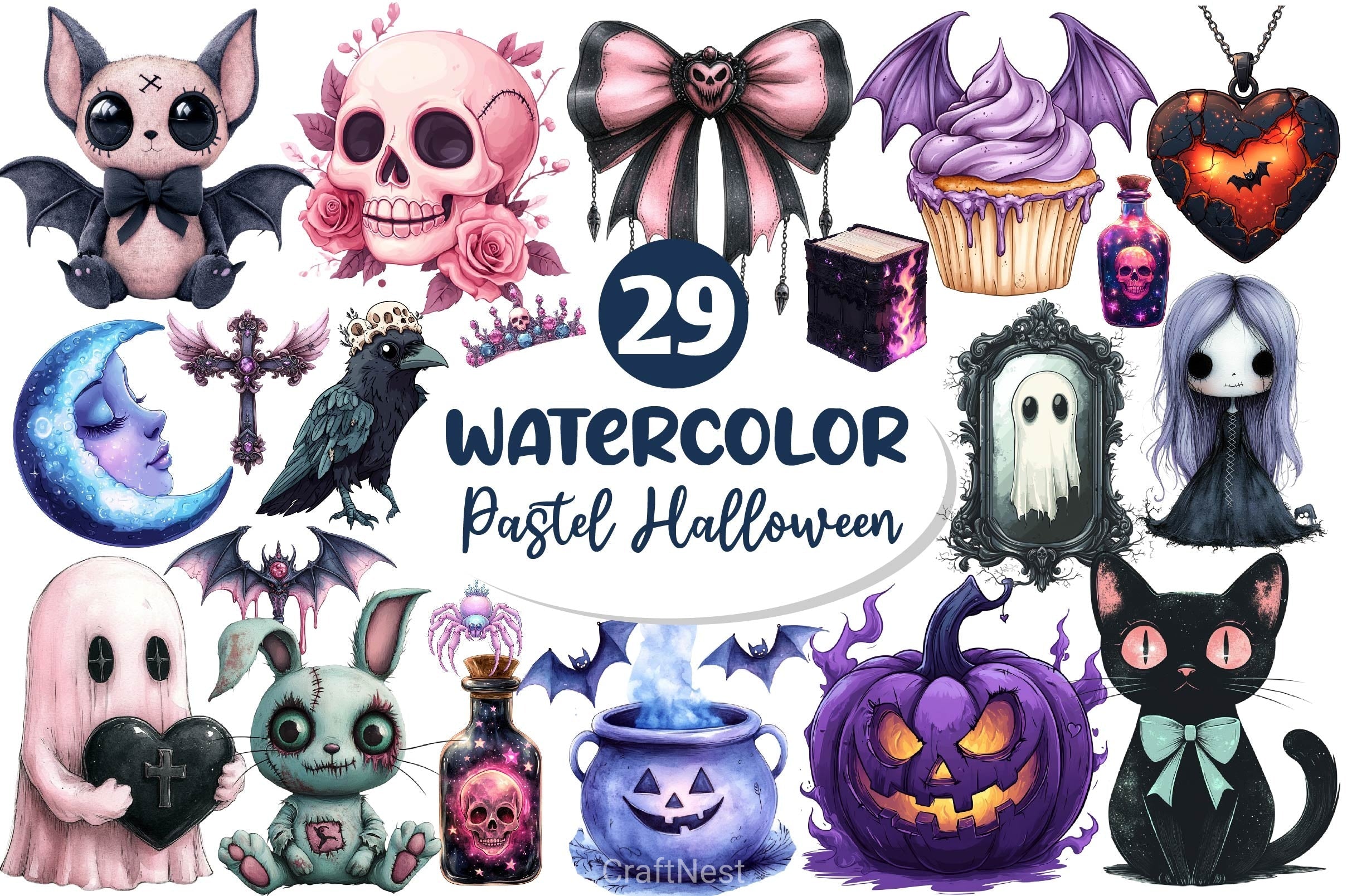 Pastel Gothic Halloween Clipart Bundle
