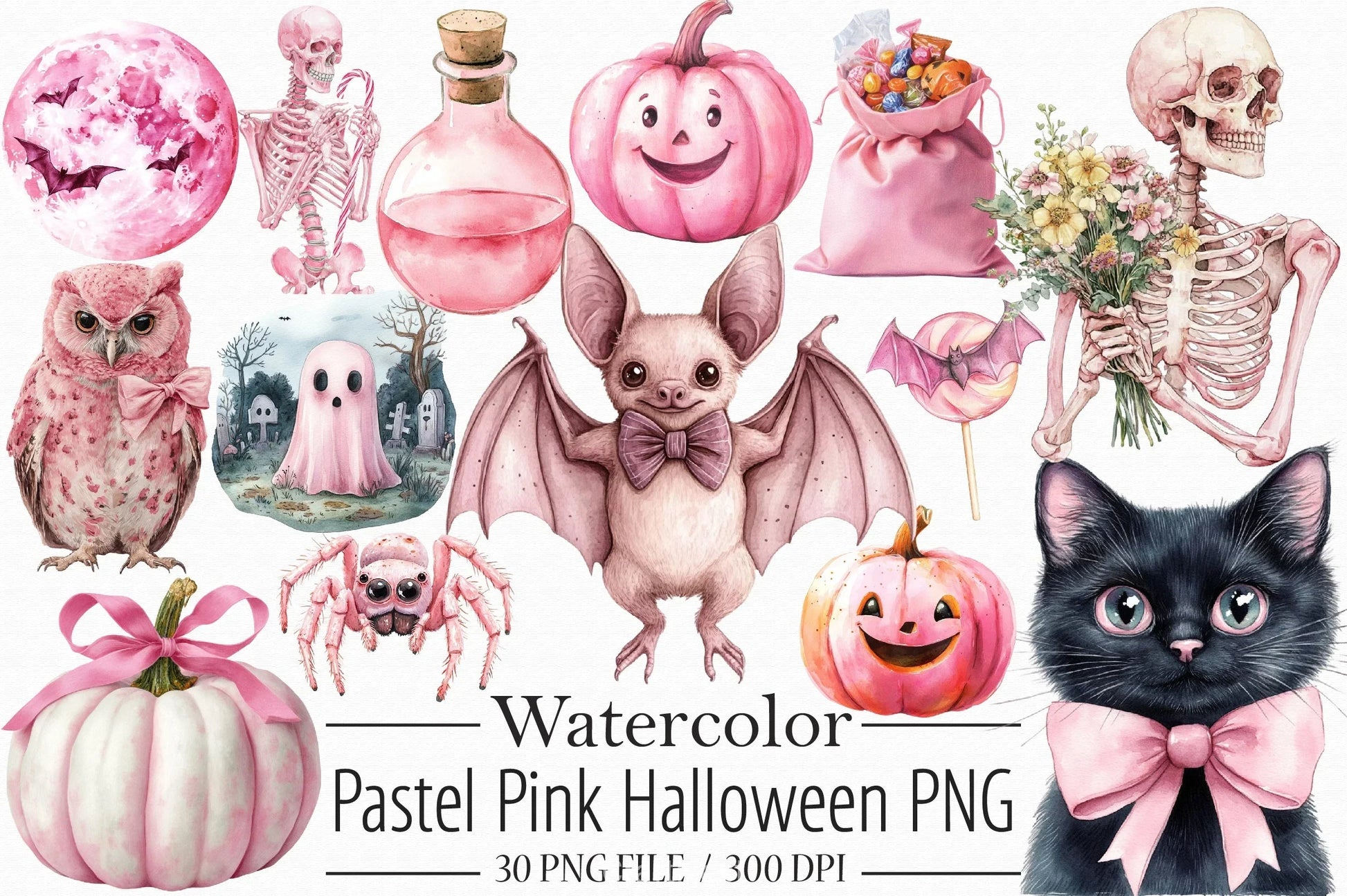 Pastel Pink Halloween Clipart Bundle - CraftNest - Digital Crafting and Art