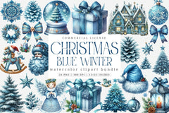 Blue Christmas Clipart Bundle: Santa, Presents & Bells - CraftNest - Digital Crafting and Art