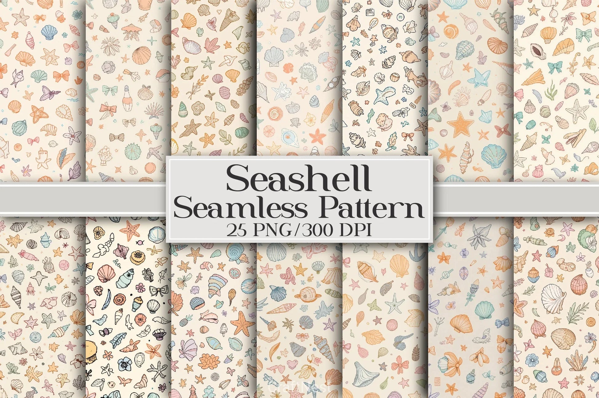Seashell Pattern Digital Paper - CraftNest - Digital Crafting and Art