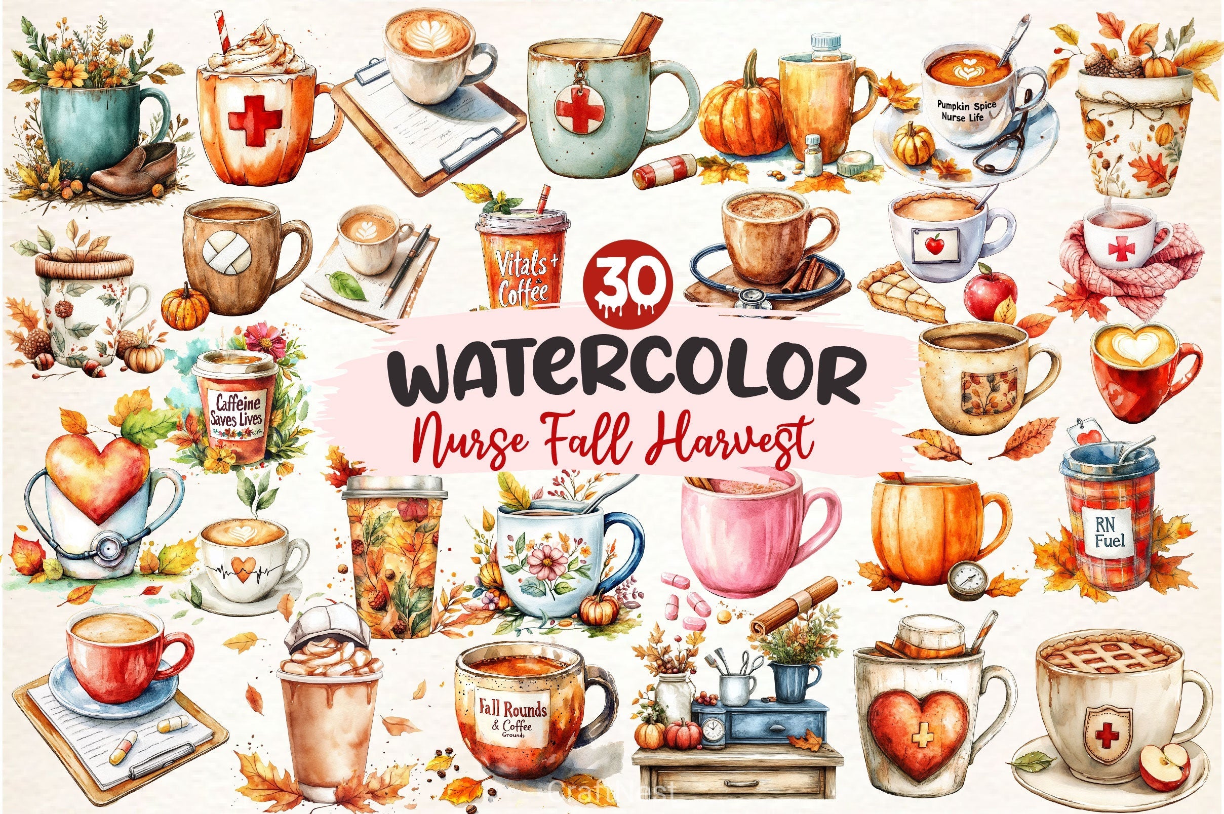 Nurse Fall Harvest Coffee Mug Clipart Bundle 2