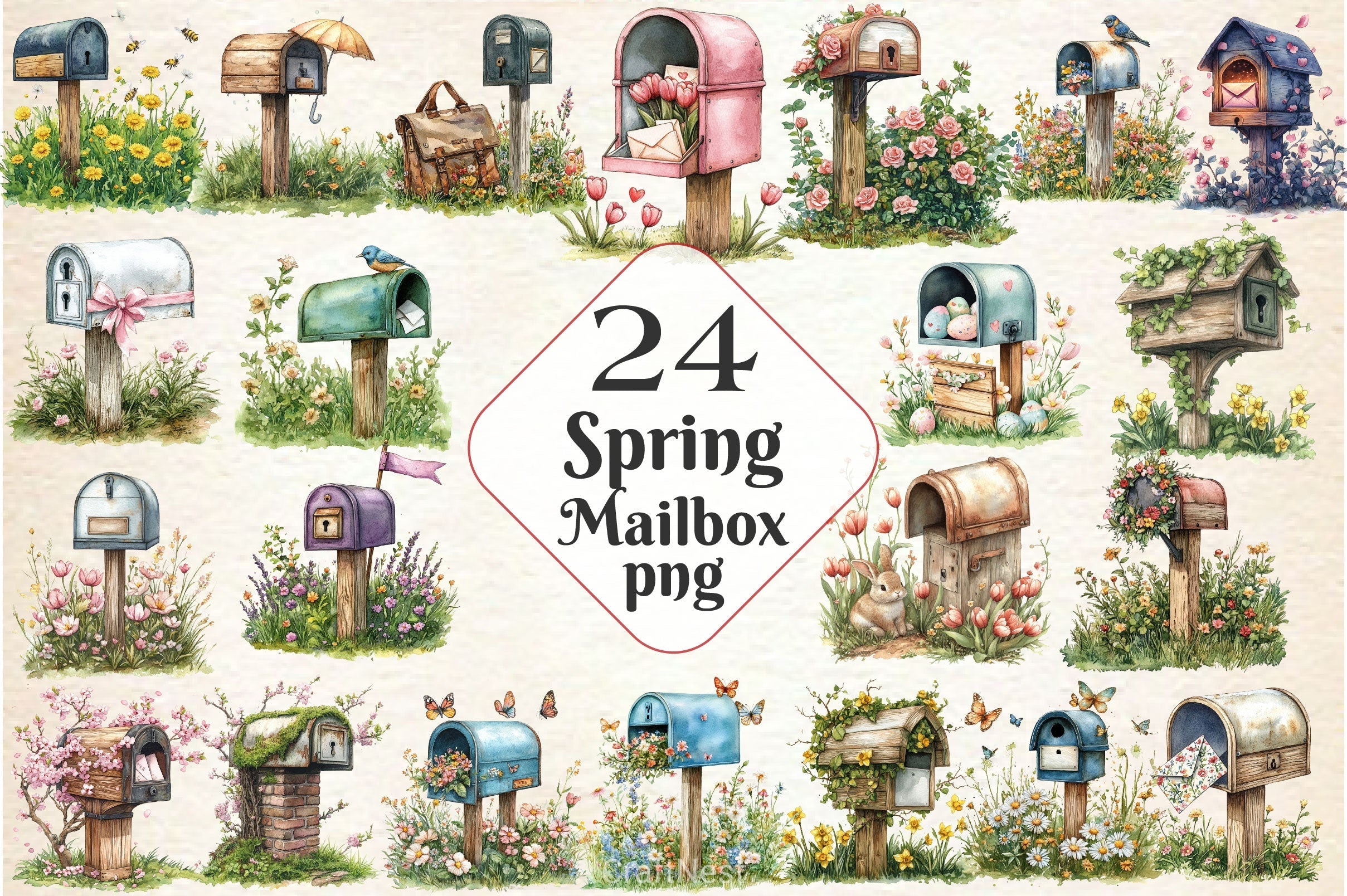 Spring Mailbox Clipart Bundle 2