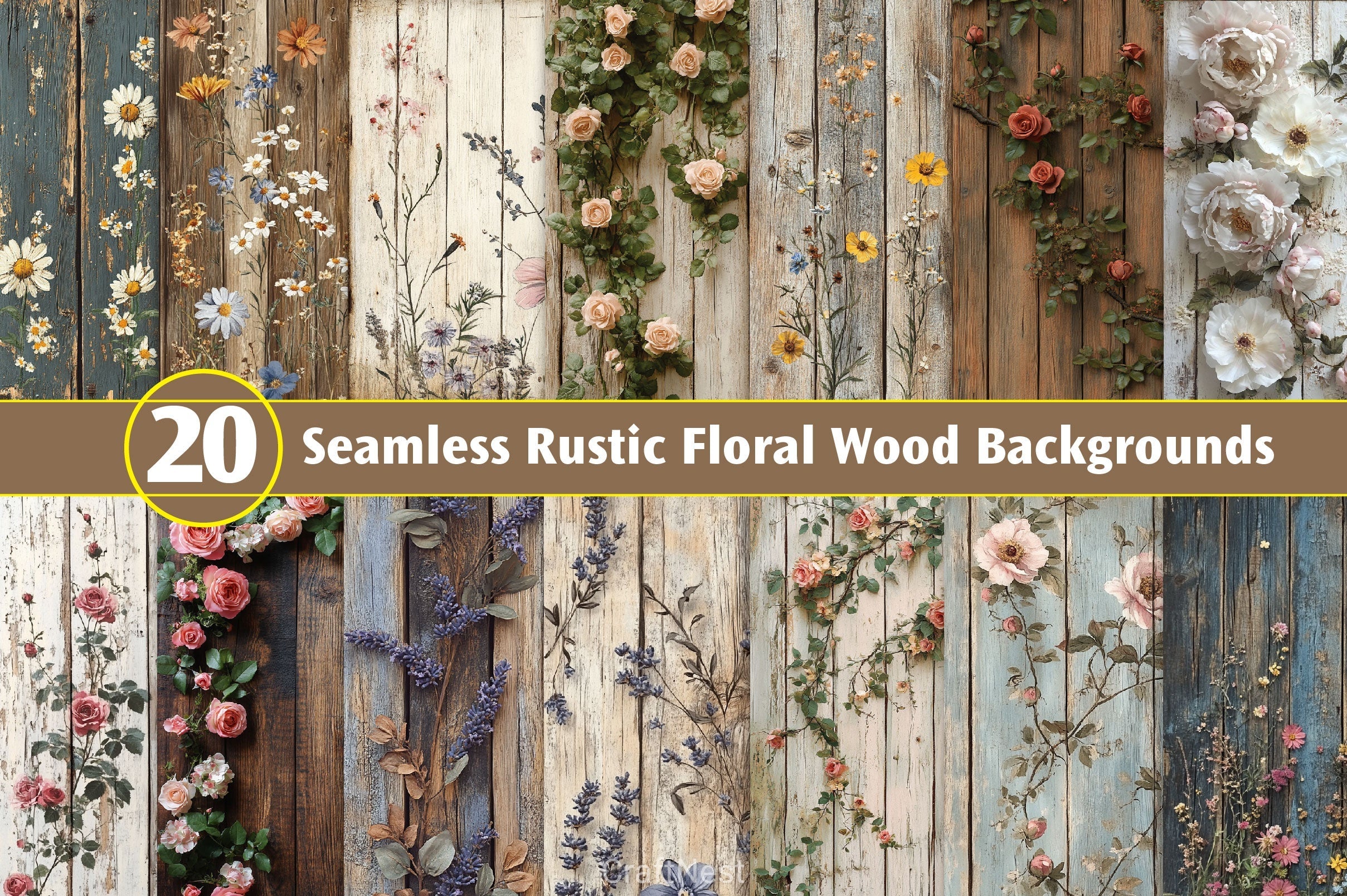 Seamless Rustic Floral Wood Backgrounds