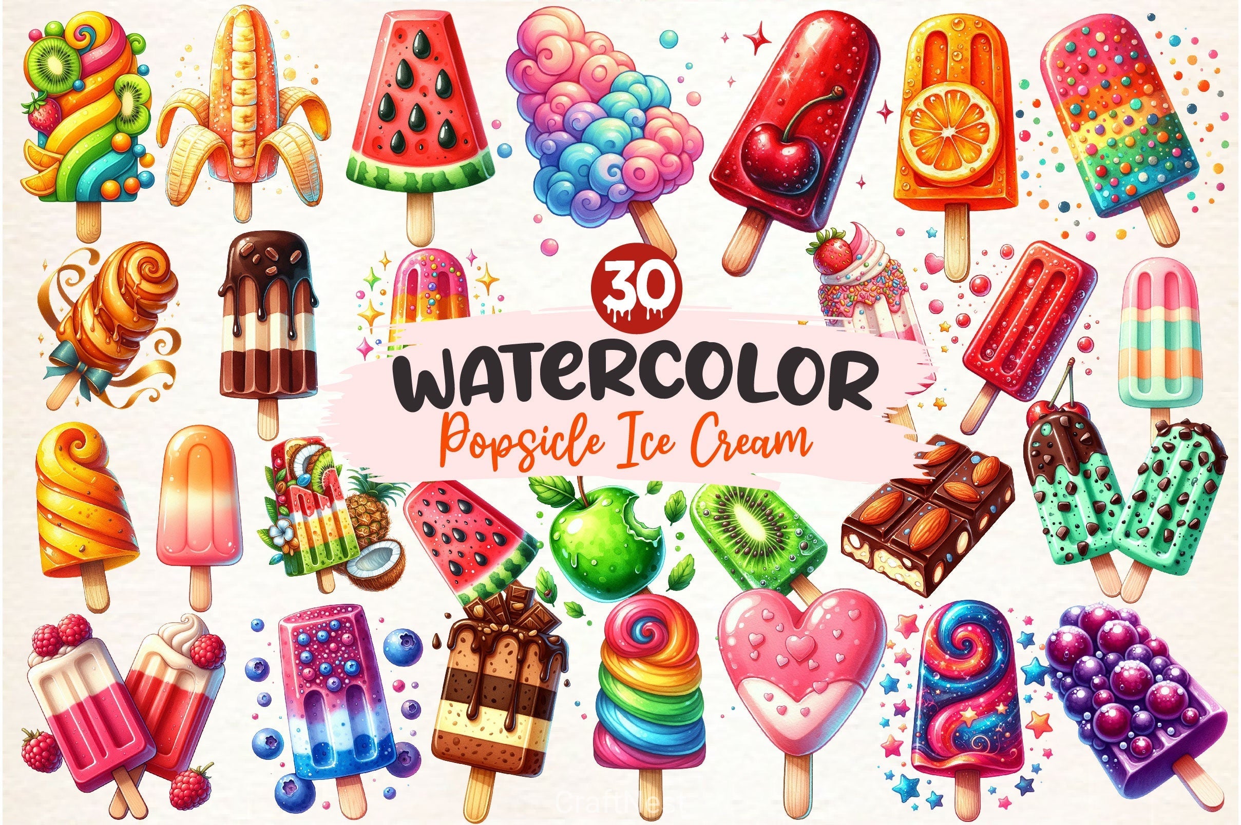 Popsicle Ice Cream For Summer Clipart Bundle