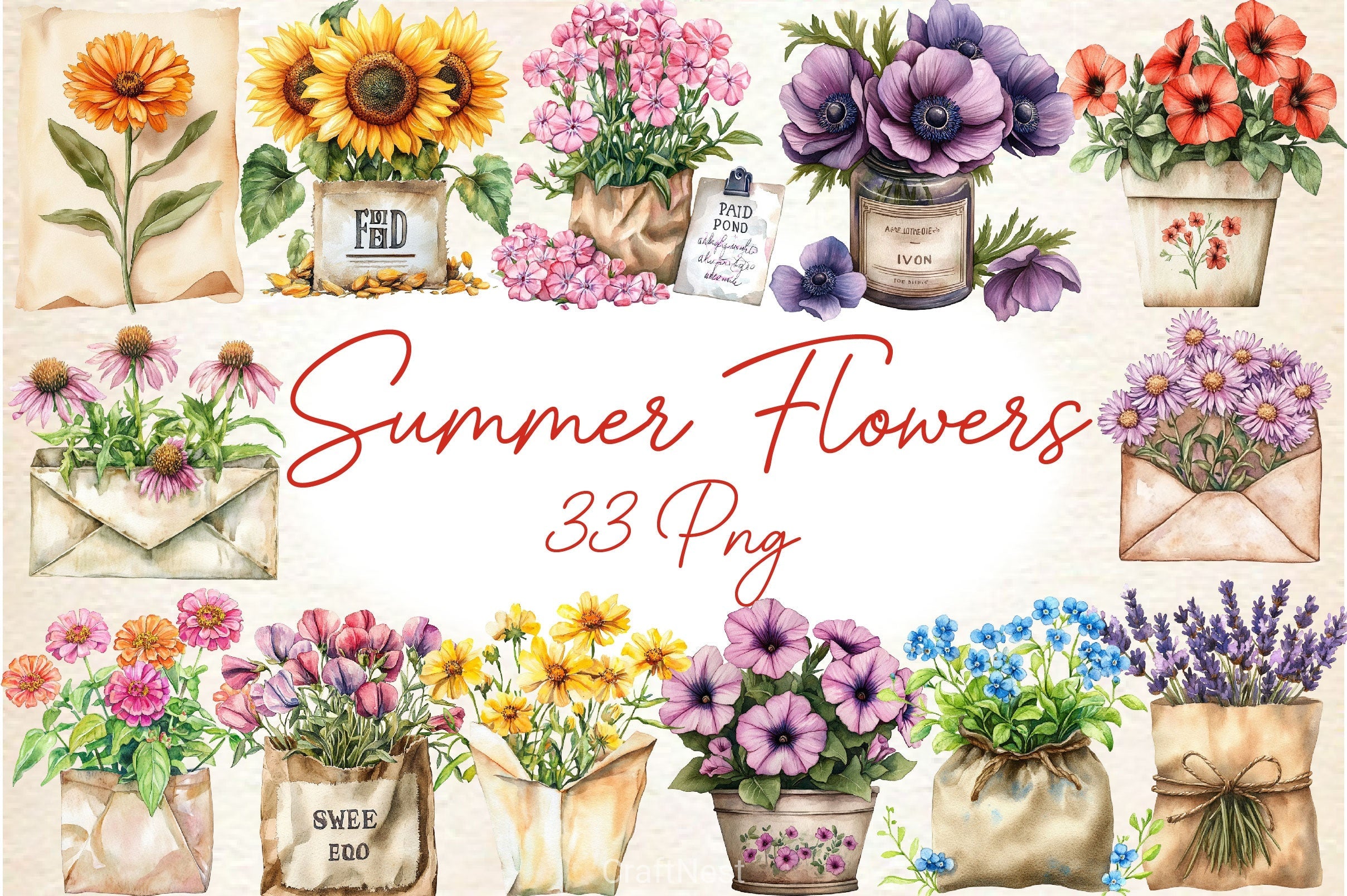 Summer Flowers Seed Packet Clipart Bundle