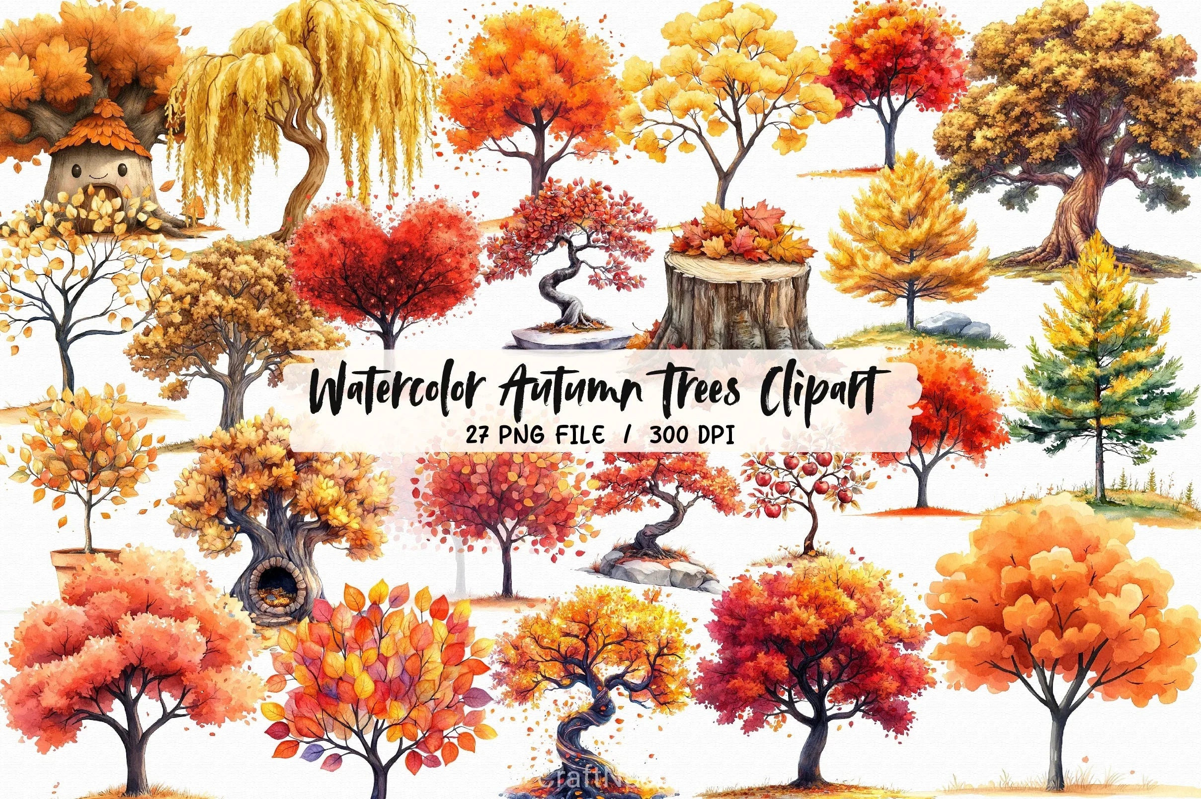 Autumn Trees Clipart Bundle - CraftNest - Digital Crafting and Art