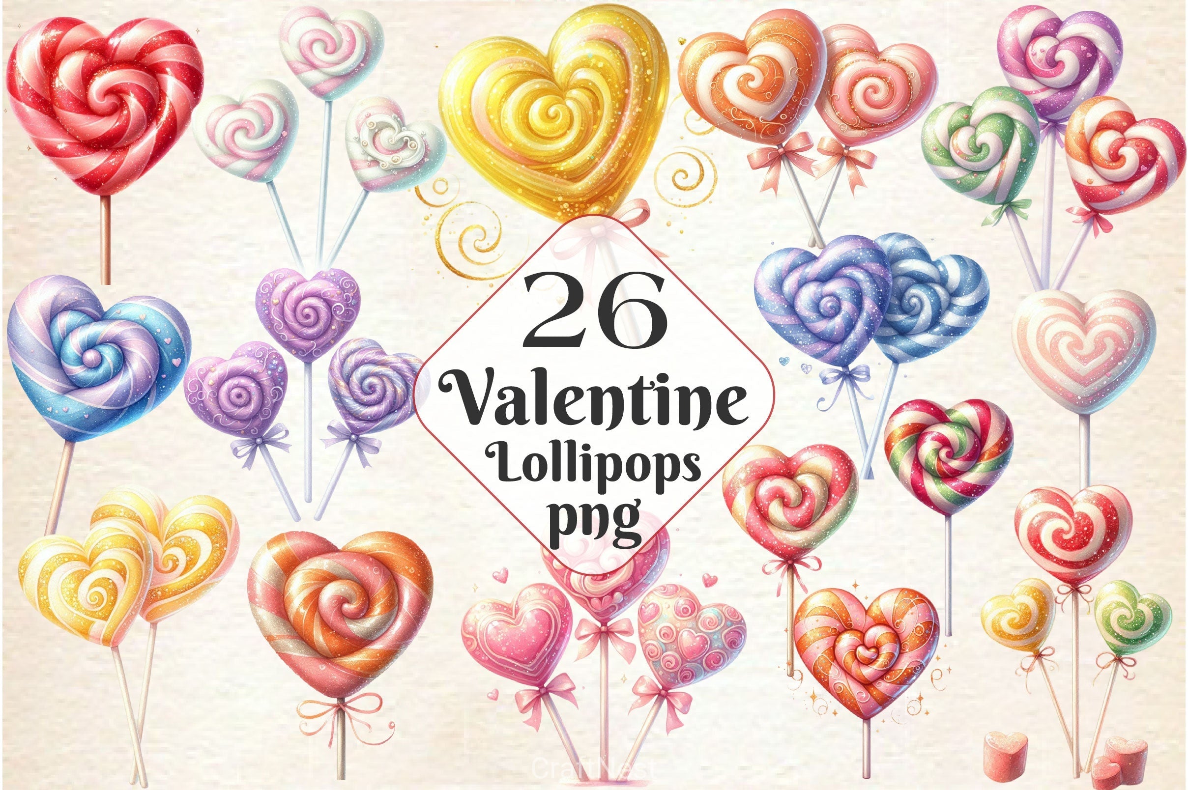 Heart Shaped Lollipops Clipart Bundle
