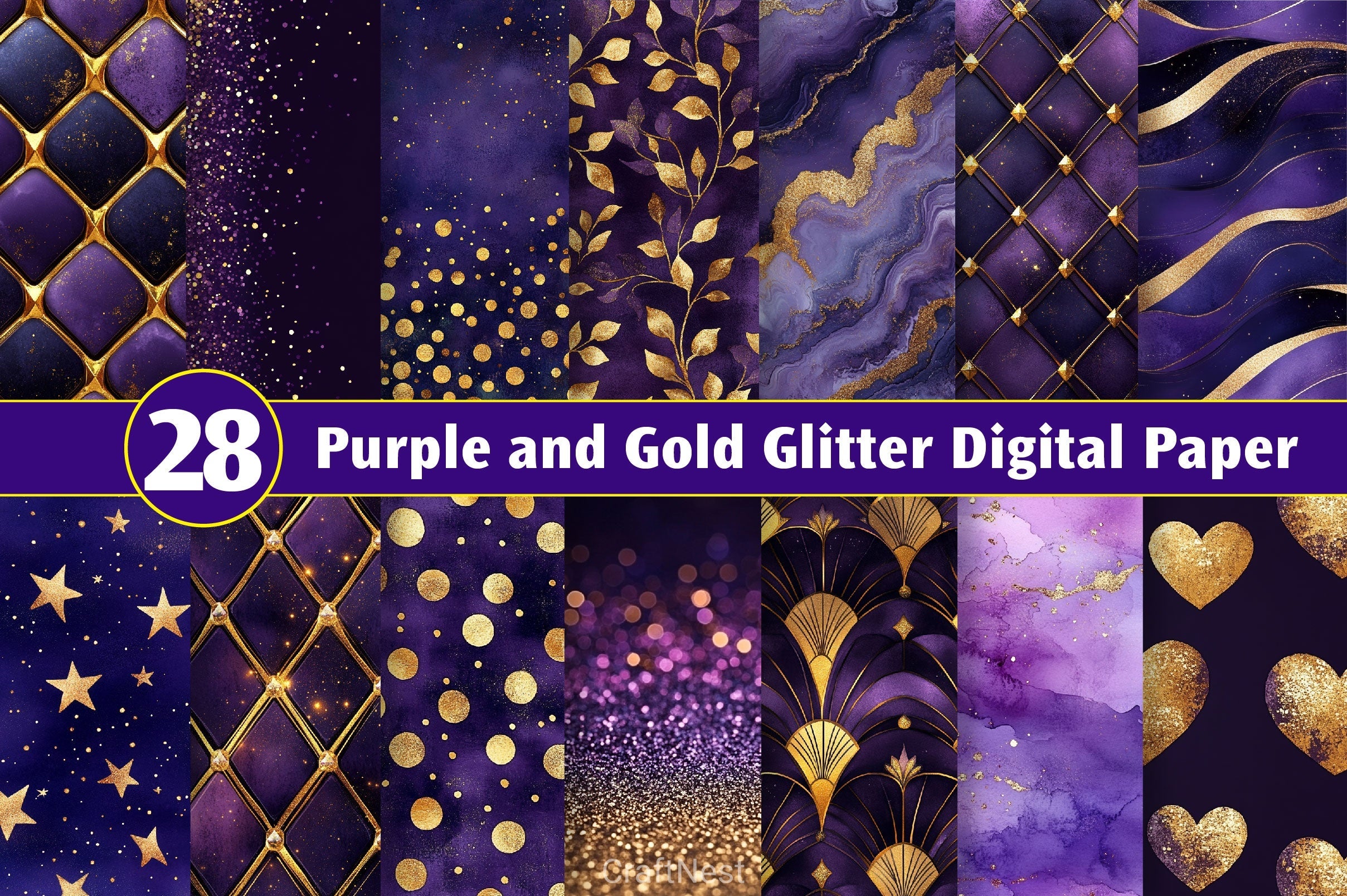 Purple And Gold Glitter Digital Paper