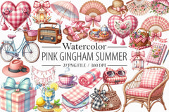 Bohemian Pink Gingham Clipart Bundle - CraftNest - Digital Crafting and Art