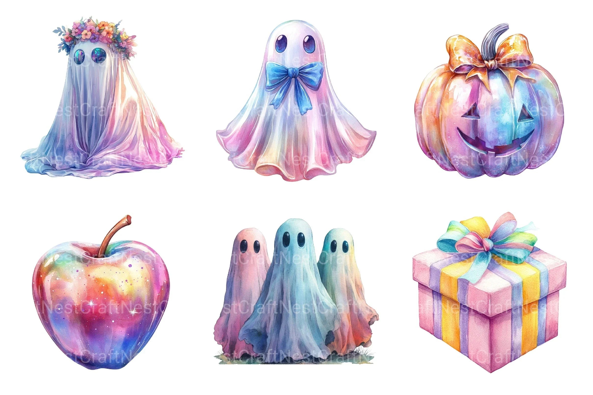 Halloween Ghost Iridescent Clipart Bundle - CraftNest - Digital Crafting and Art