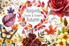 Burgundy Autumn Leaves & Flowers Clipart Bundle