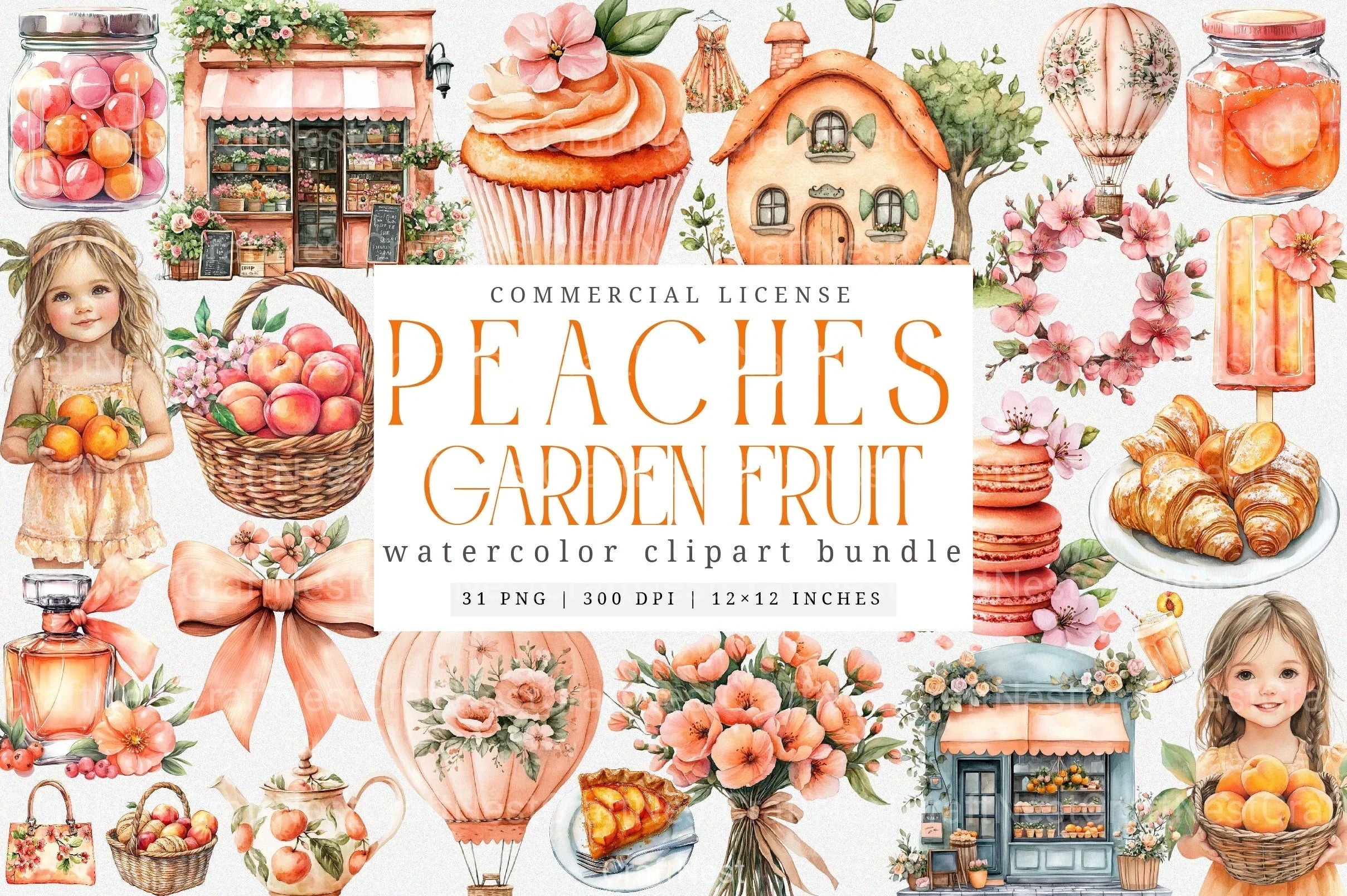 Cute Peaches Garden Fruit Clipart Bundle 2 - CraftNest - Digital Crafting and Art