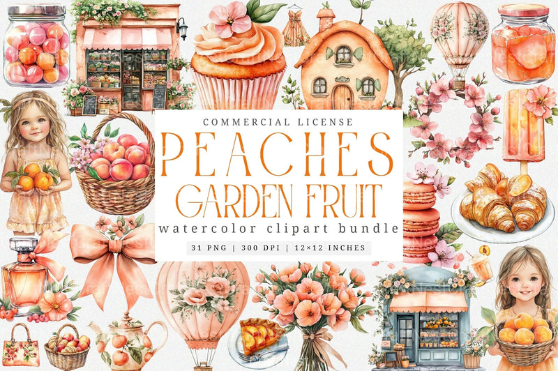 Cute Peaches Garden Fruit Clipart Bundle 2 - CraftNest - Digital Crafting and Art