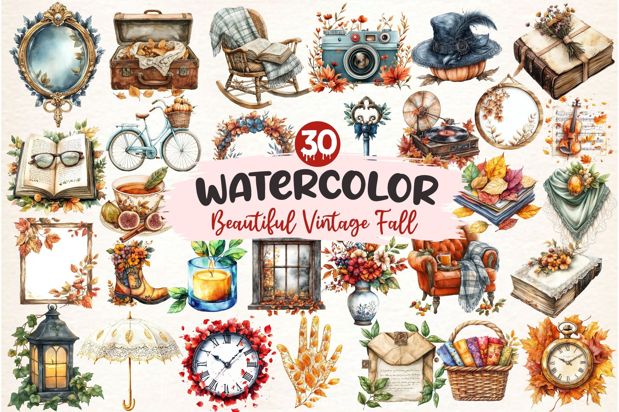 Beautiful Vintage Fall Clipart Bundle 2